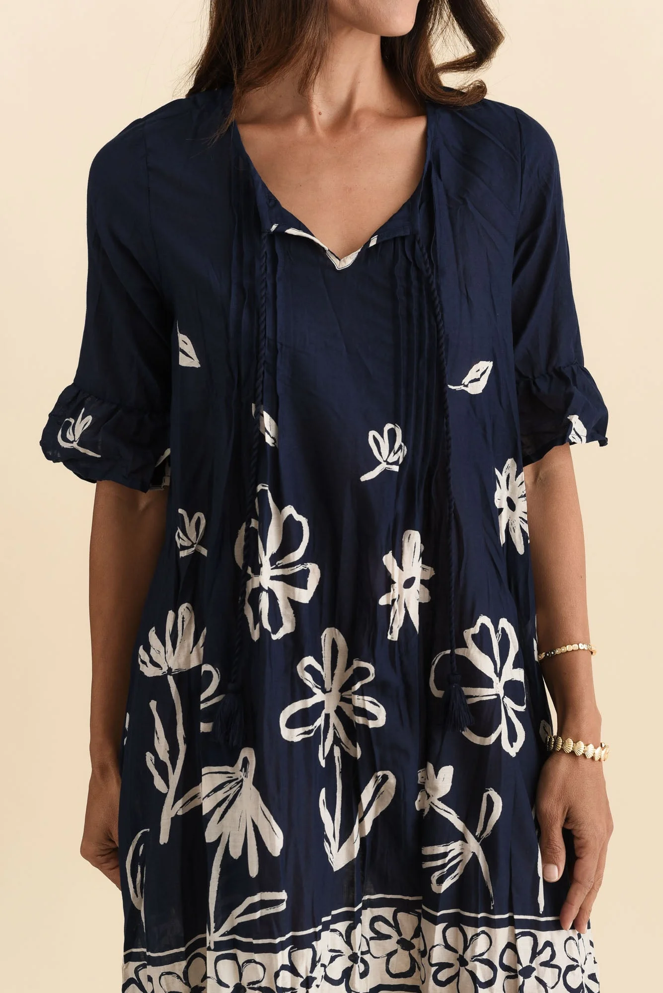 Cayman Navy Flower Cotton Tunic Dress - Image 6