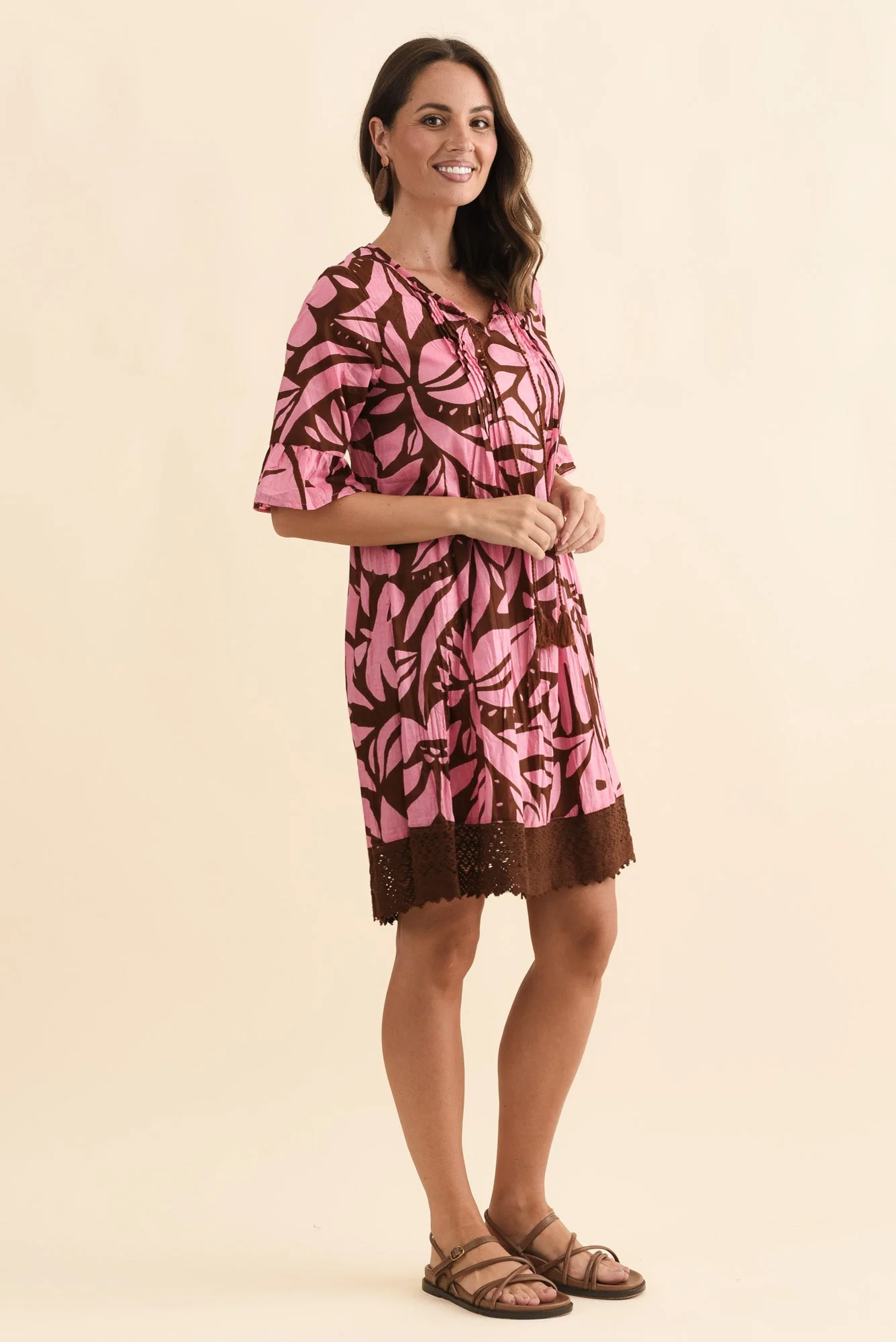 Cayman Pink Botanical Cotton Tunic Dress - Image 3