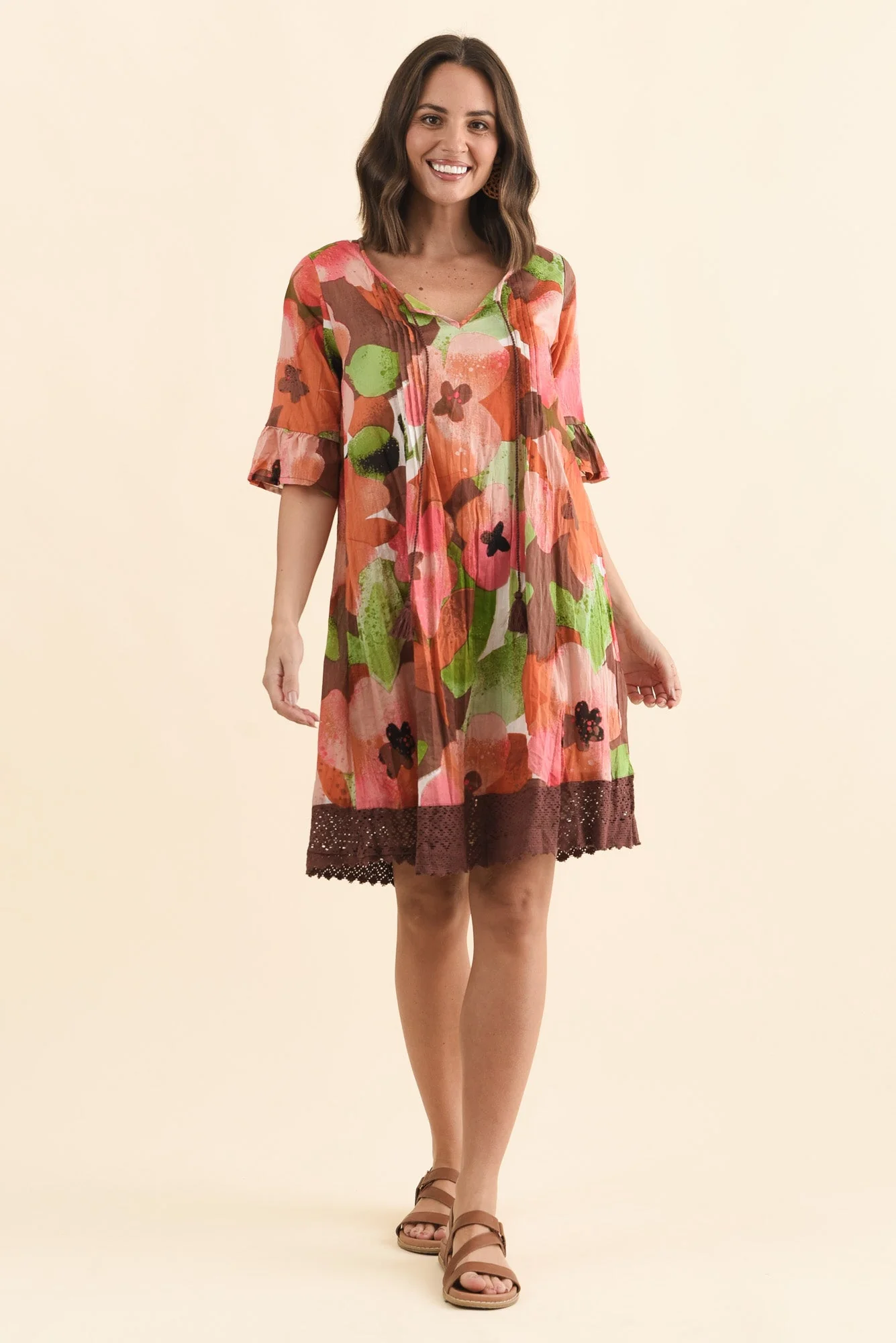 Cayman Pink Floral Cotton Tunic Dress - Image 2
