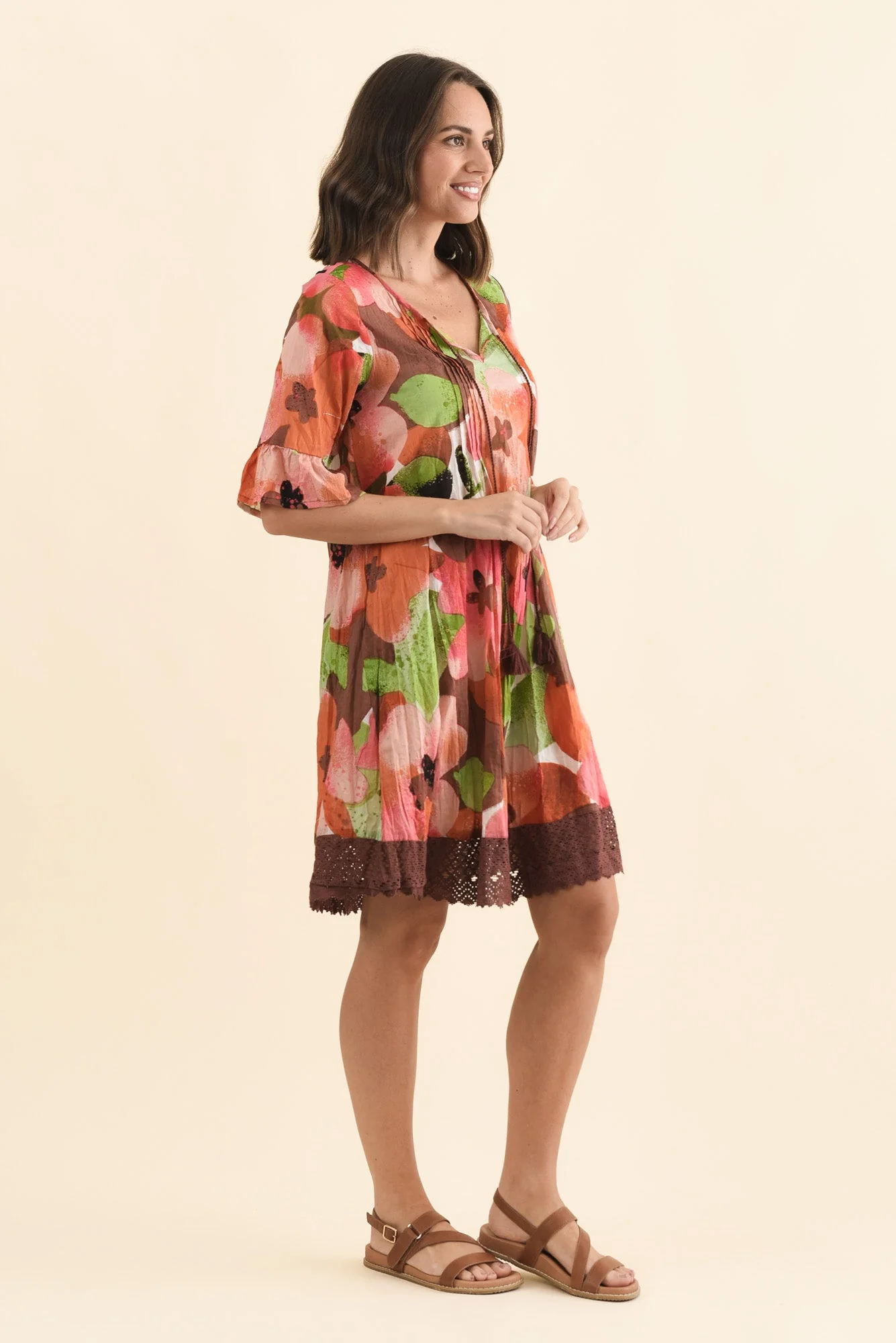 Cayman Pink Floral Cotton Tunic Dress - Image 3