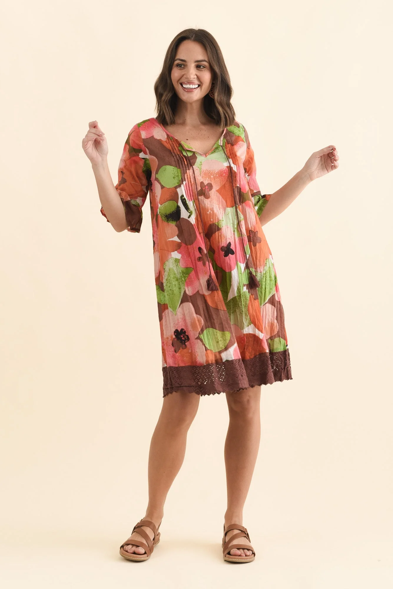 Cayman Pink Floral Cotton Tunic Dress - Image 6