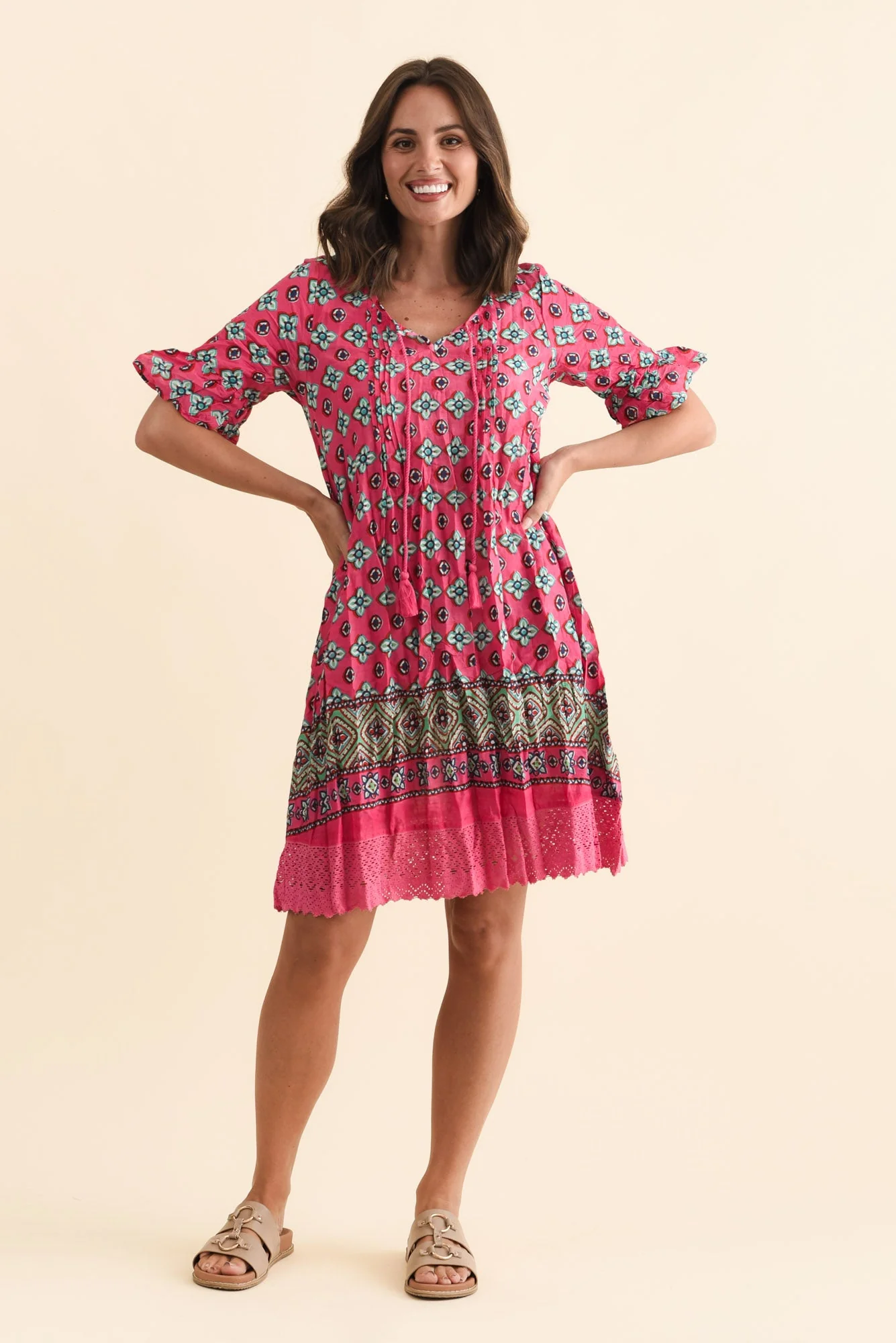 Cayman Pink Motif Cotton Tunic Dress - Image 2