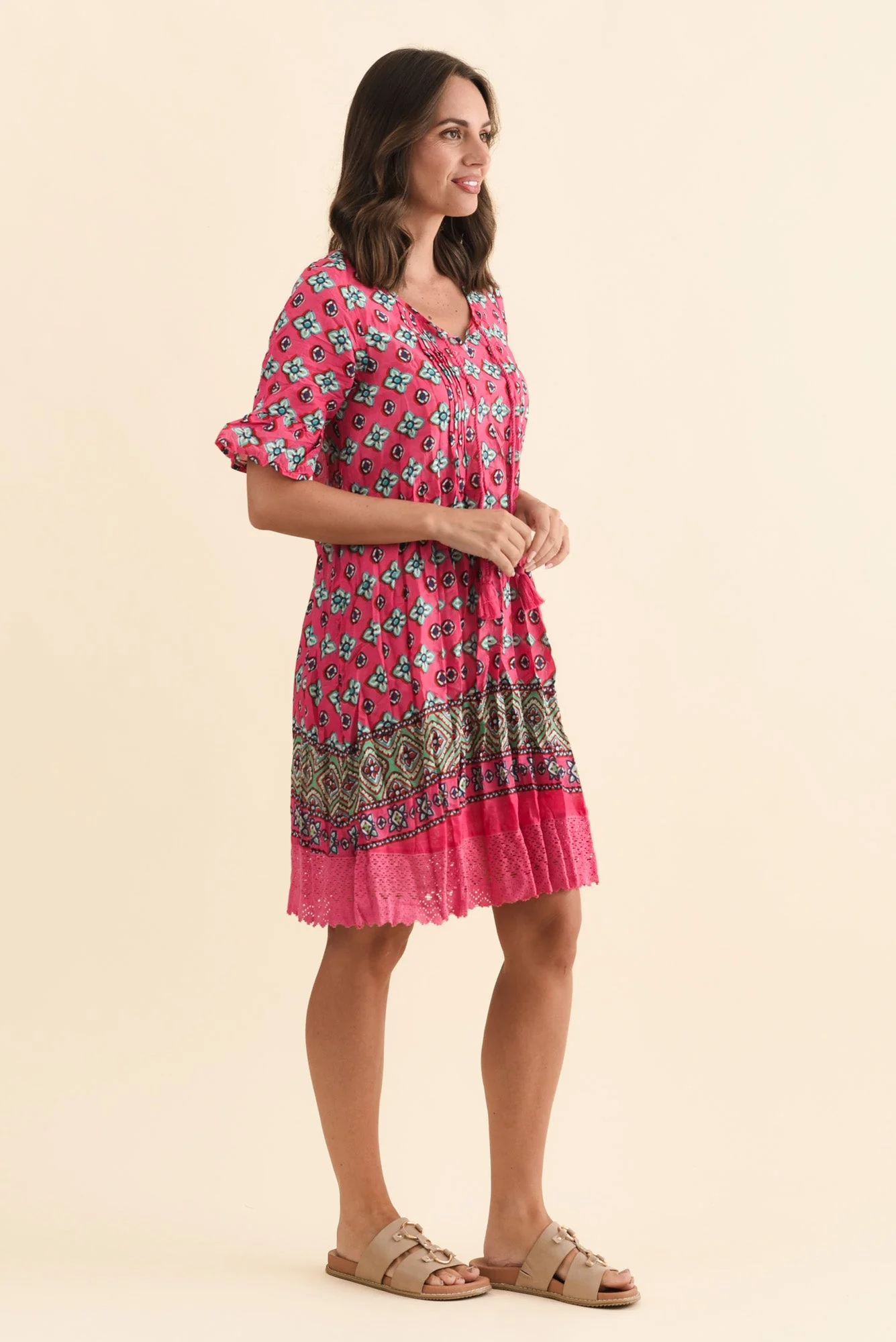 Cayman Pink Motif Cotton Tunic Dress - Image 3