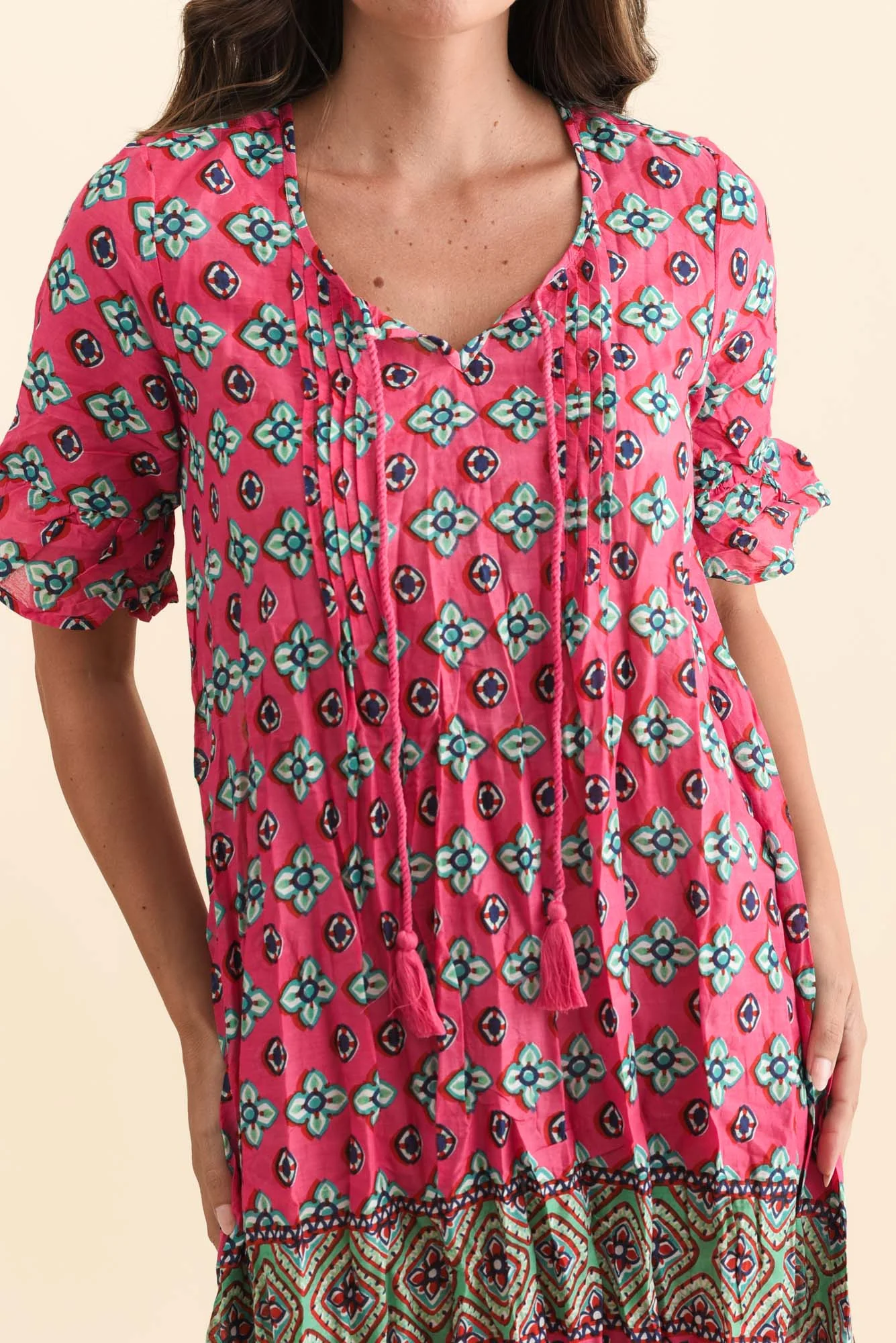 Cayman Pink Motif Cotton Tunic Dress - Image 5