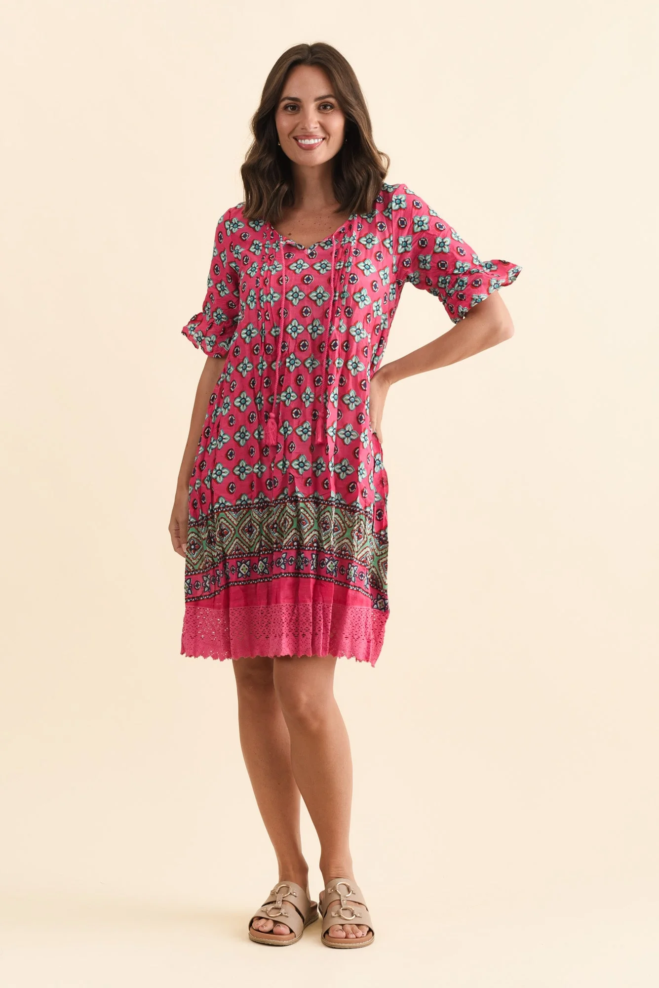 Cayman Pink Motif Cotton Tunic Dress - Image 6