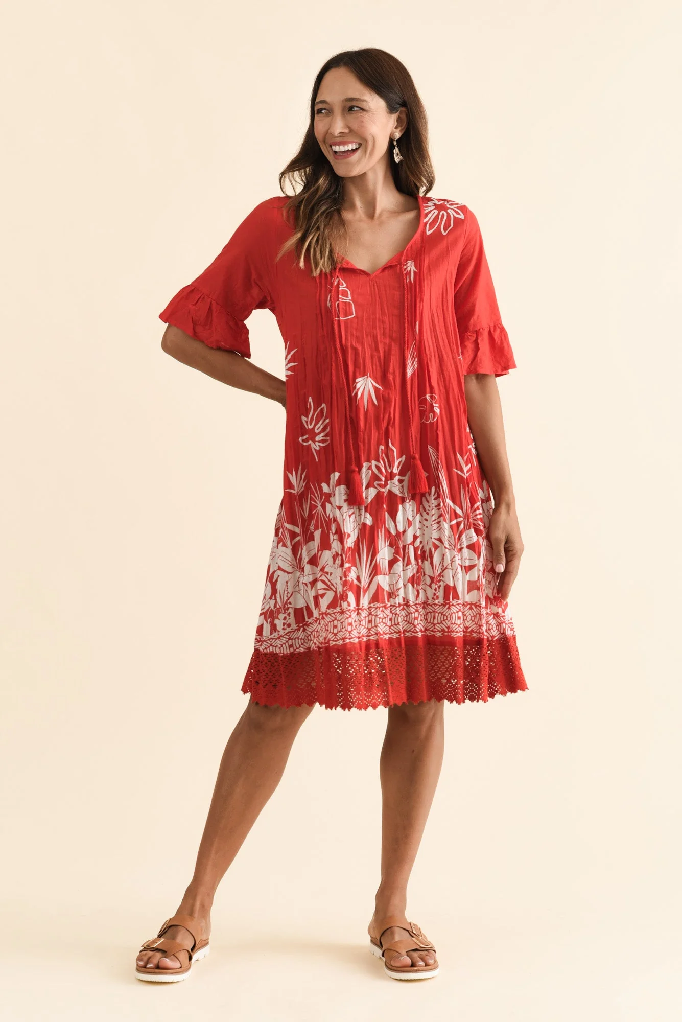 Cayman Red Botanical Cotton Tunic Dress - Image 2
