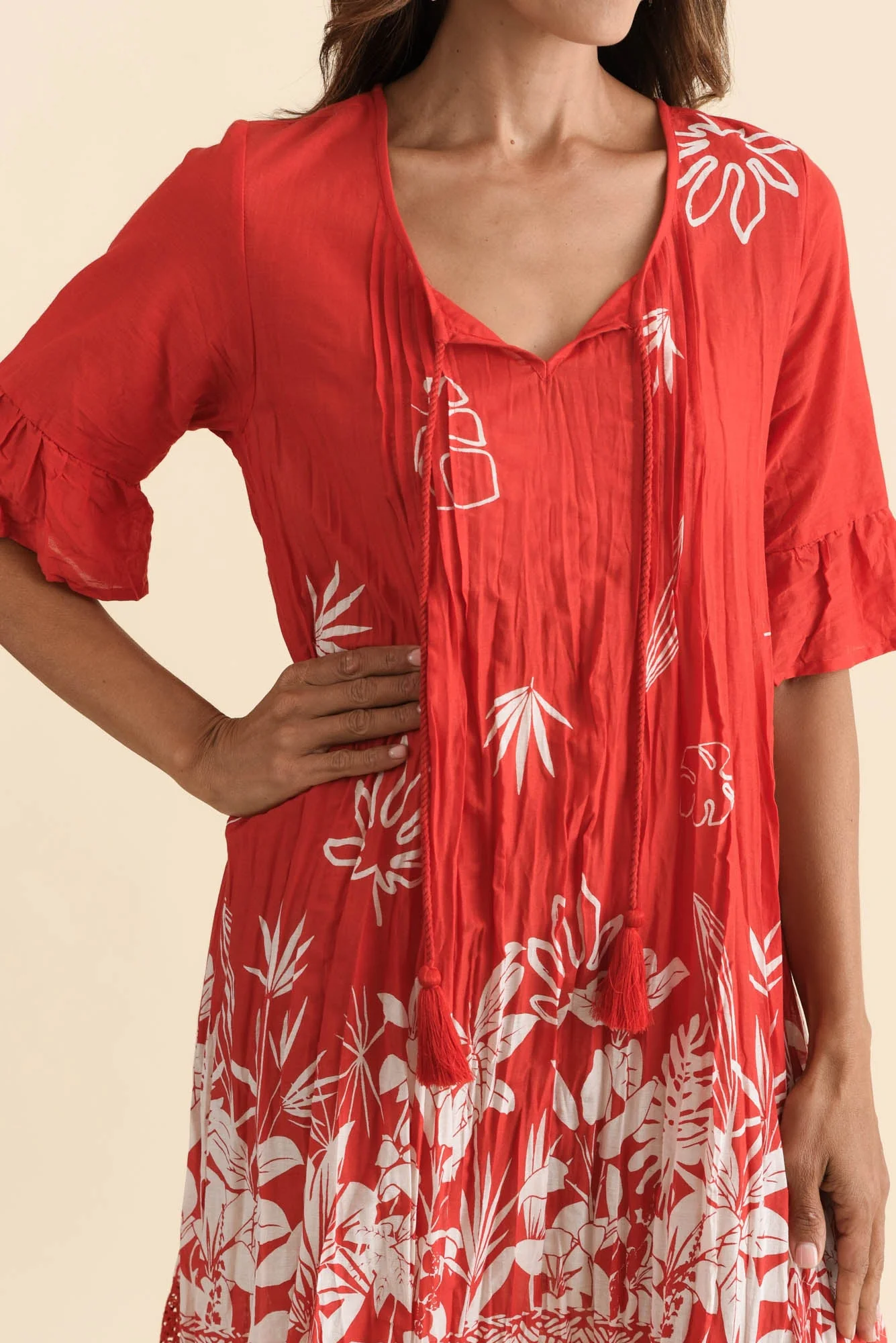 Cayman Red Botanical Cotton Tunic Dress - Image 5