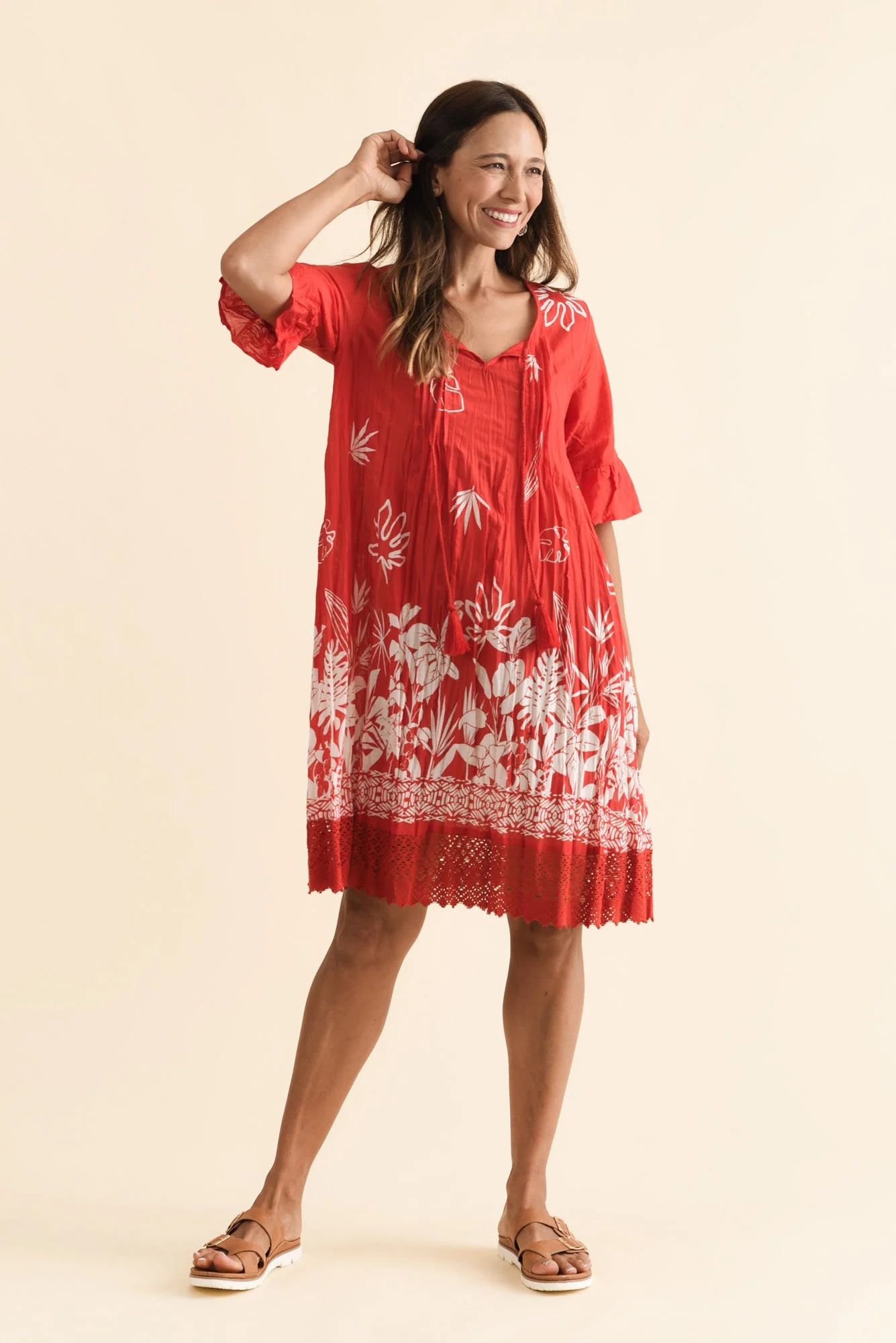 Cayman Red Botanical Cotton Tunic Dress - Image 6