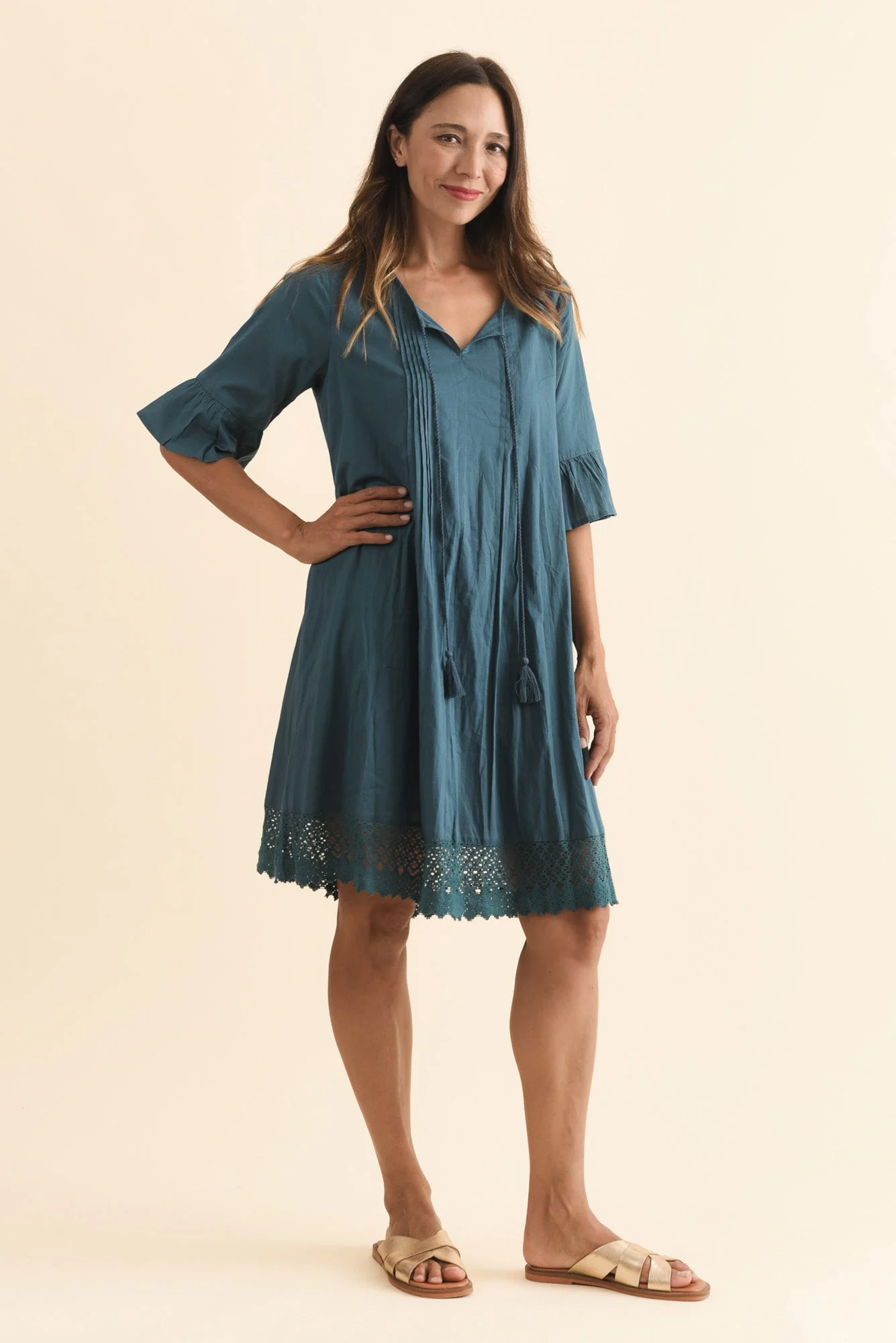 Cayman Teal Cotton Tunic Dress - Image 2