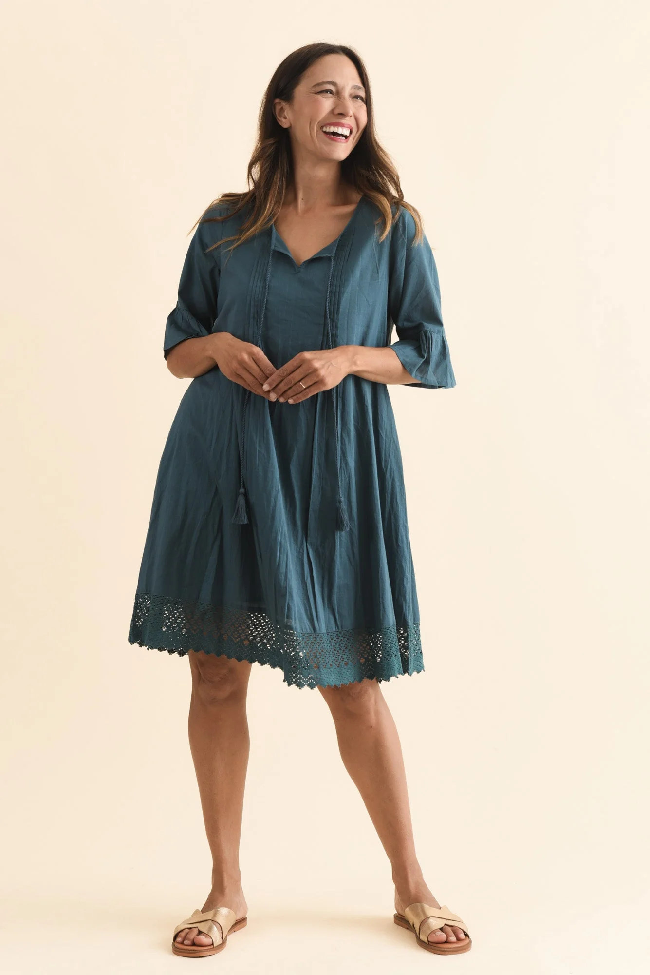 Cayman Teal Cotton Tunic Dress - Image 6