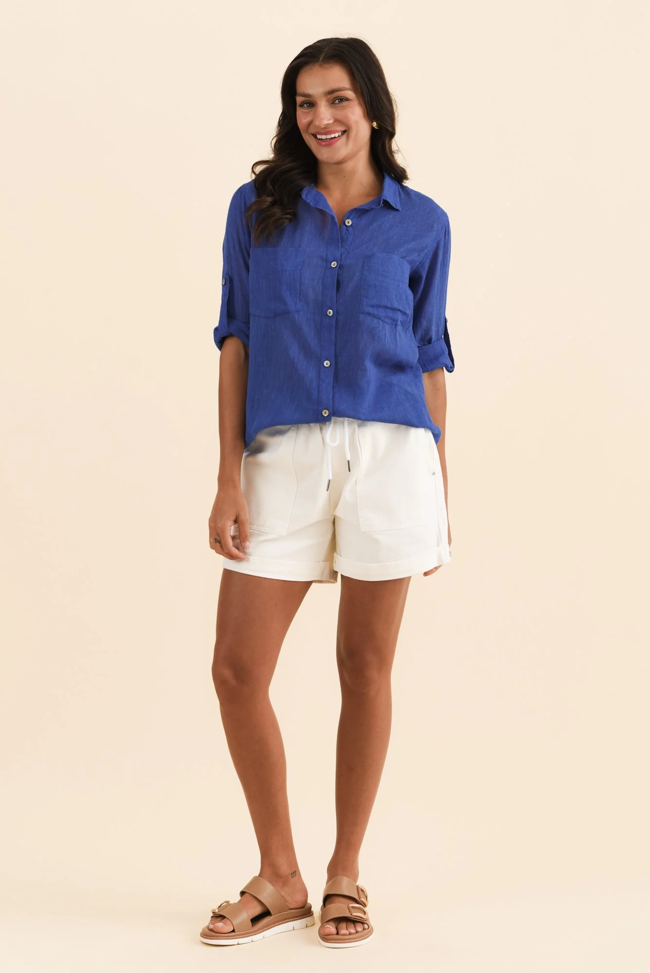 Cecille Blue Cotton Pocket Shirt - Image 2