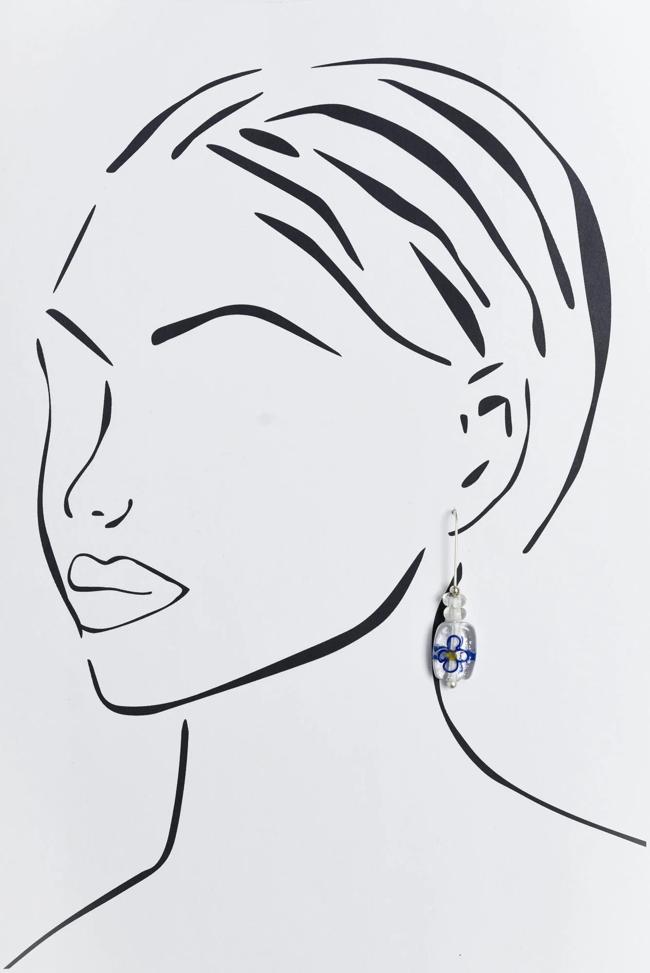 Celia Blue Flower Glass Hook Earrings - Image 2