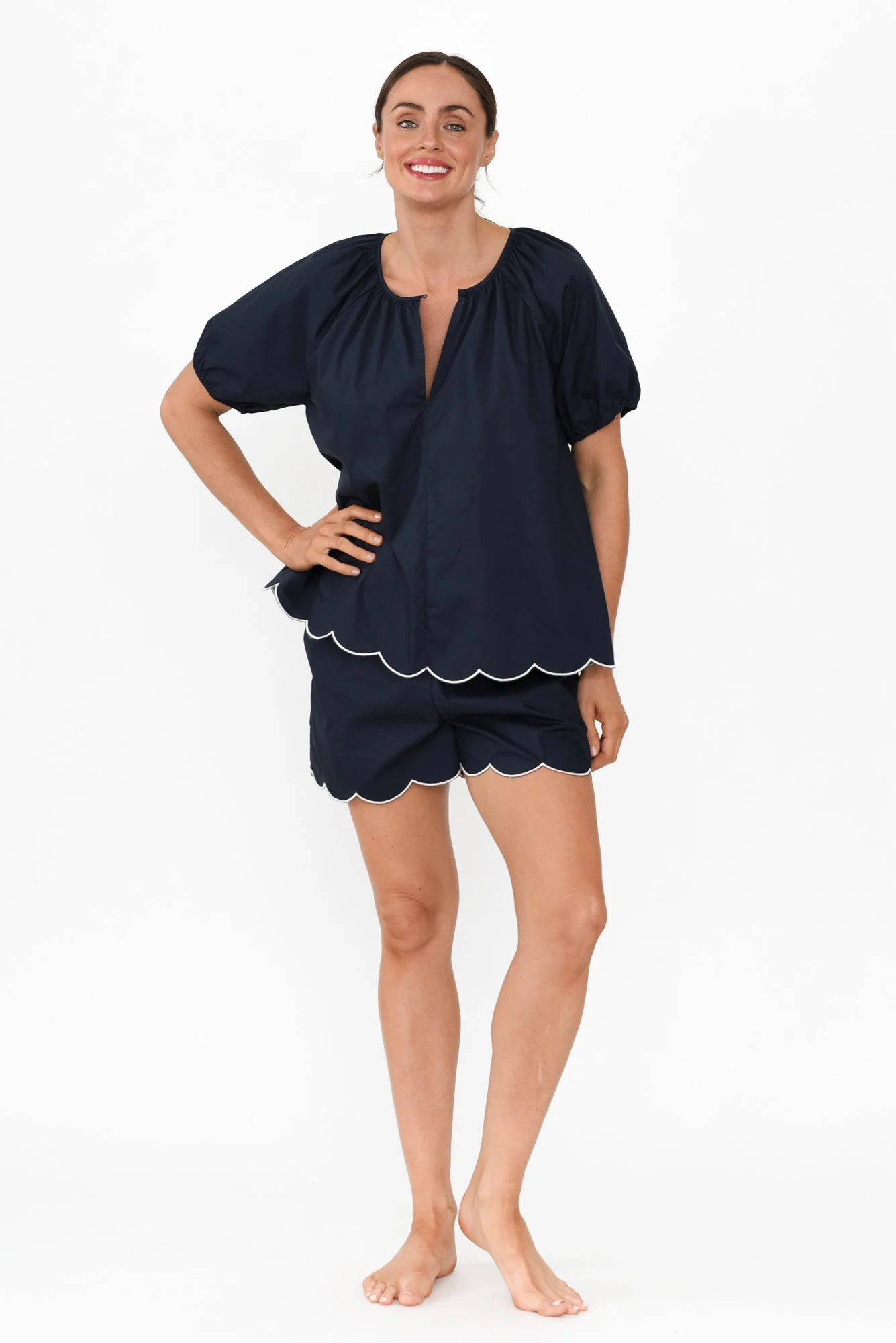 Celia Navy Cotton Pyjama Top - Image 2