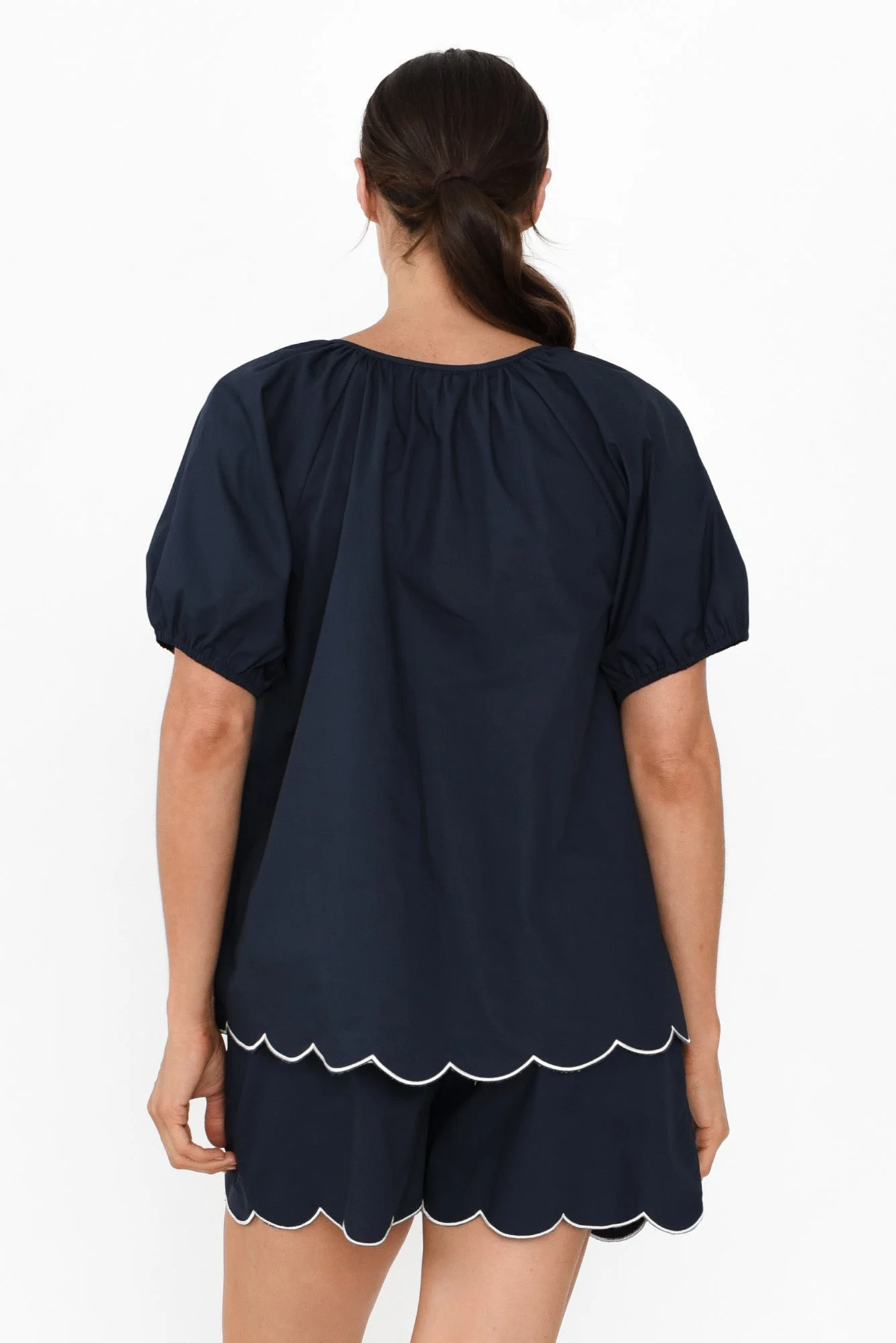 Celia Navy Cotton Pyjama Top - Image 4
