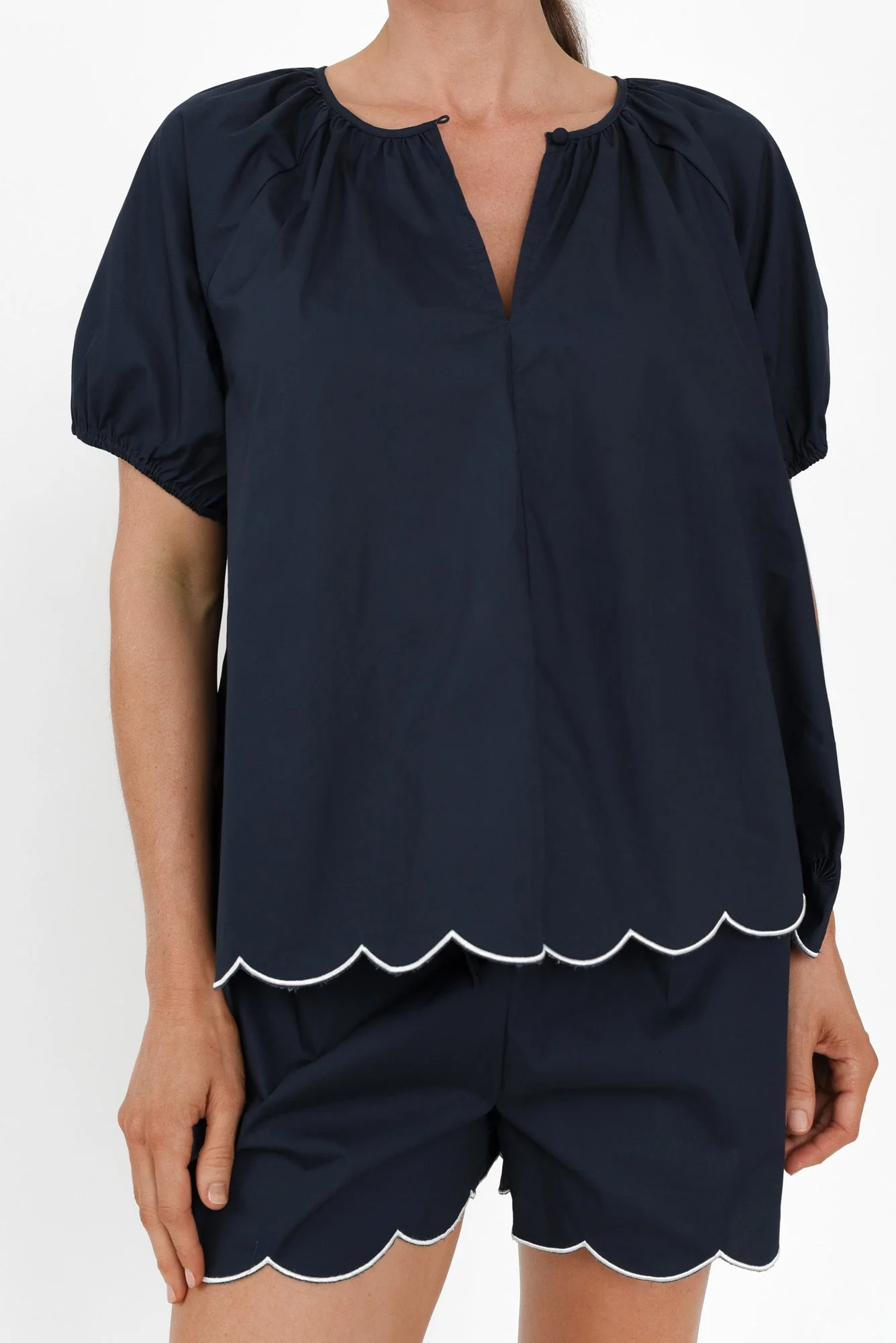 Celia Navy Cotton Pyjama Top - Image 5