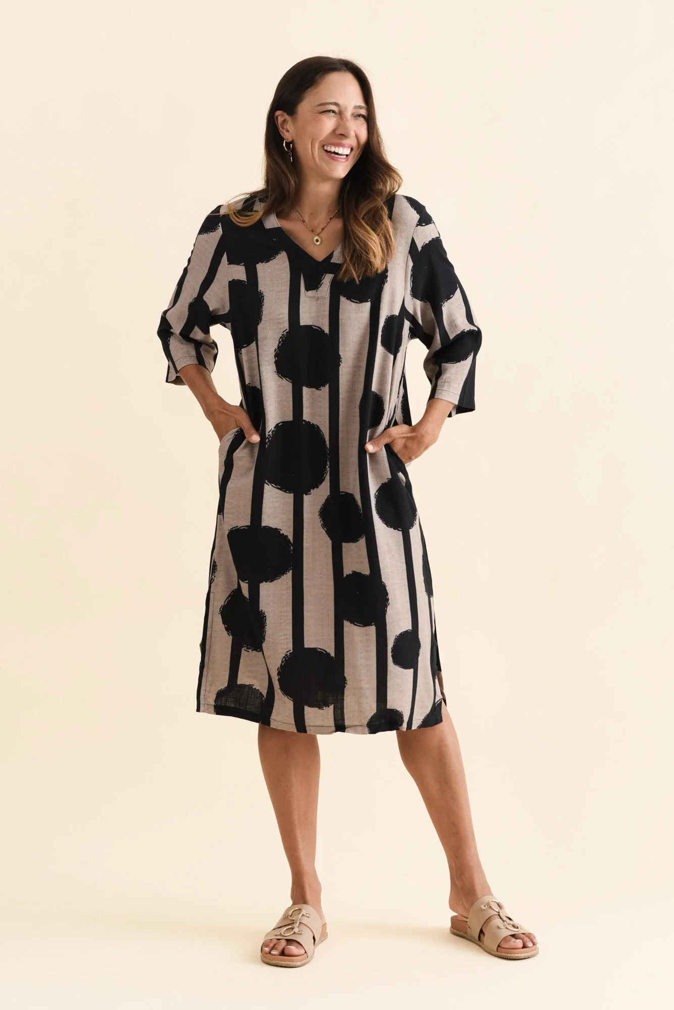 Celine Black Spot Linen Cotton Dress - Image 2