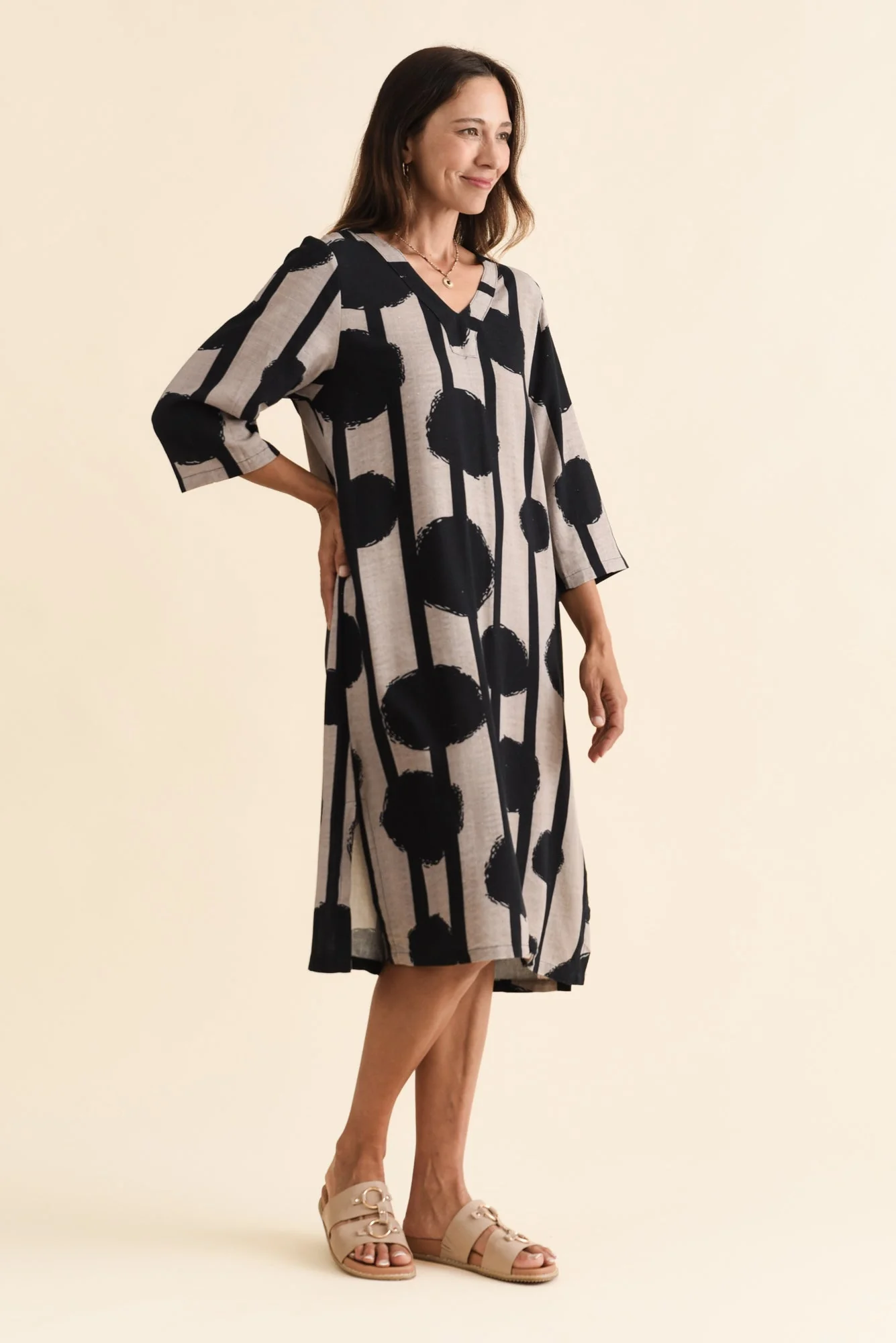 Celine Black Spot Linen Cotton Dress - Image 3