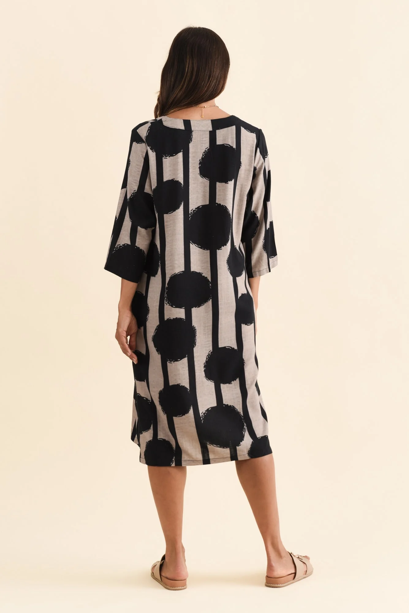 Celine Black Spot Linen Cotton Dress - Image 4