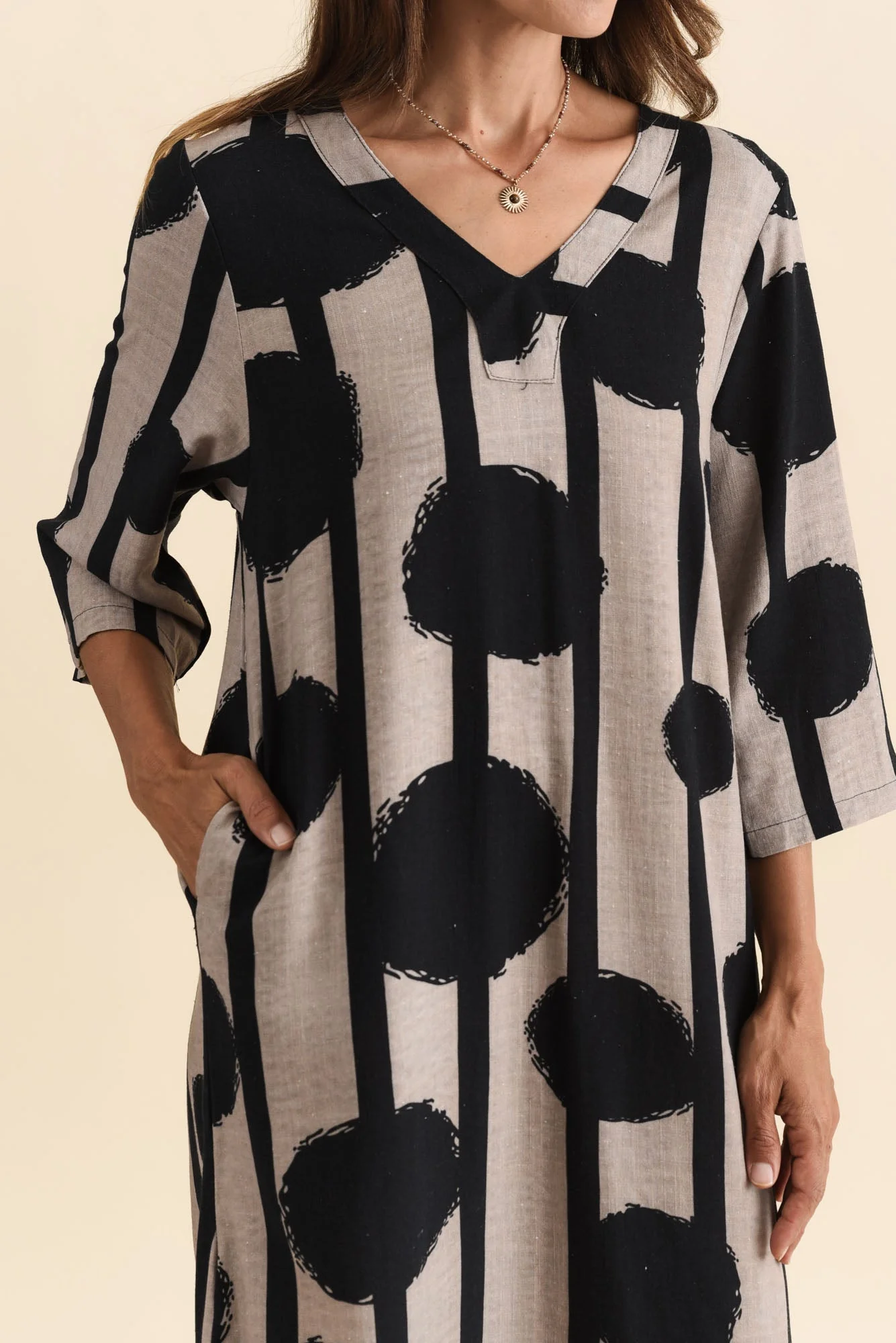 Celine Black Spot Linen Cotton Dress - Image 5