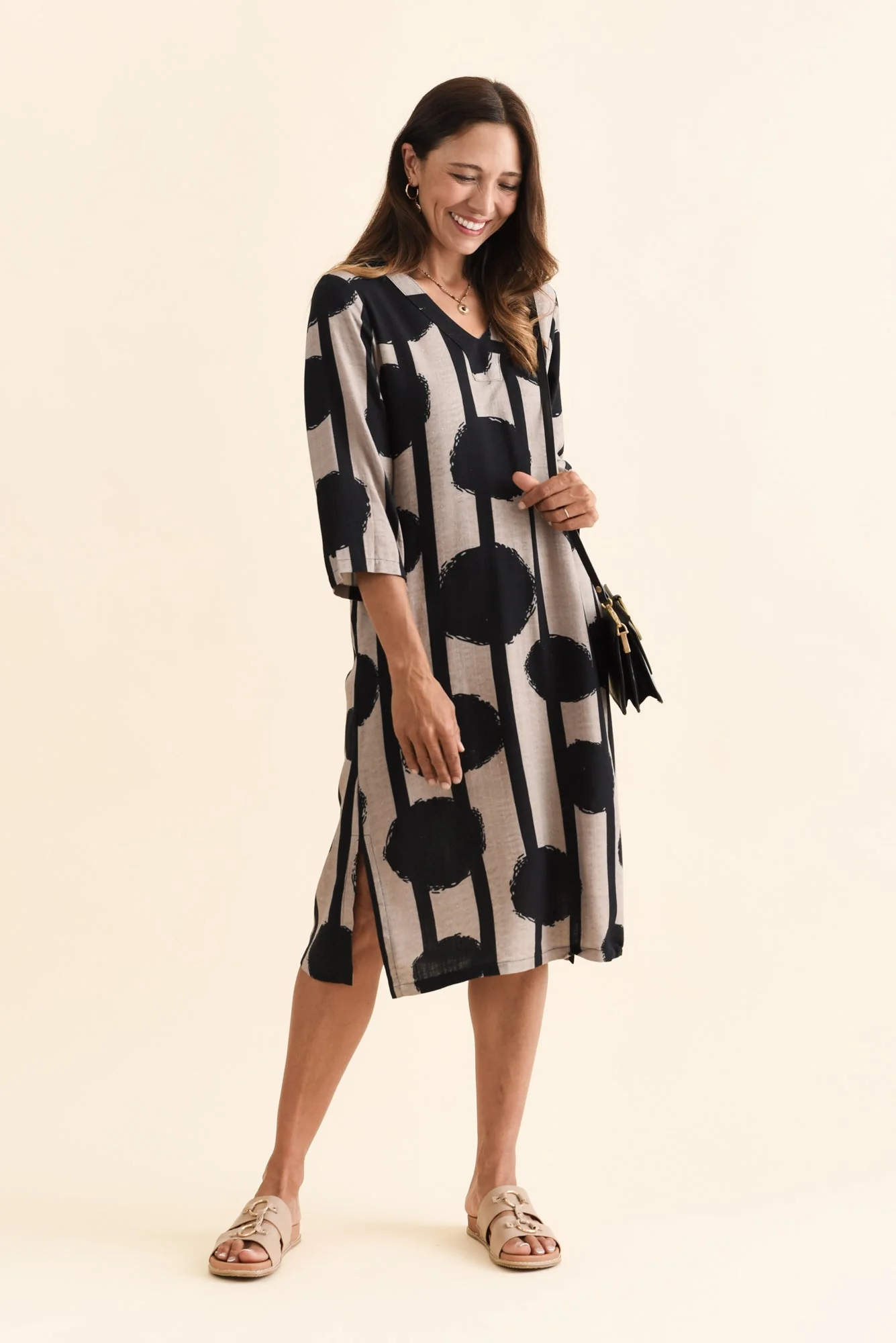 Celine Black Spot Linen Cotton Dress - Image 6