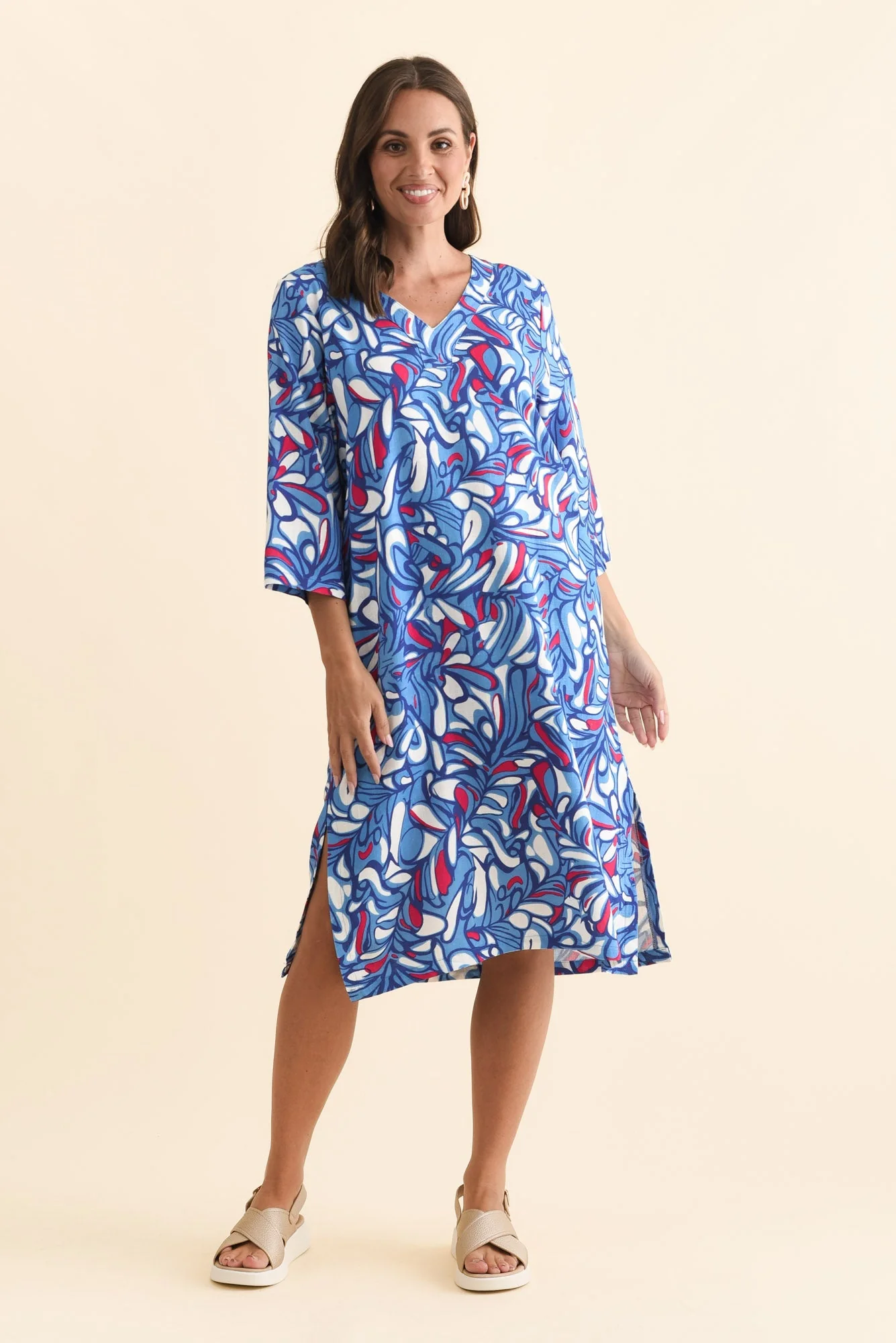 Celine Blue Ripple Linen Cotton Dress - Image 6