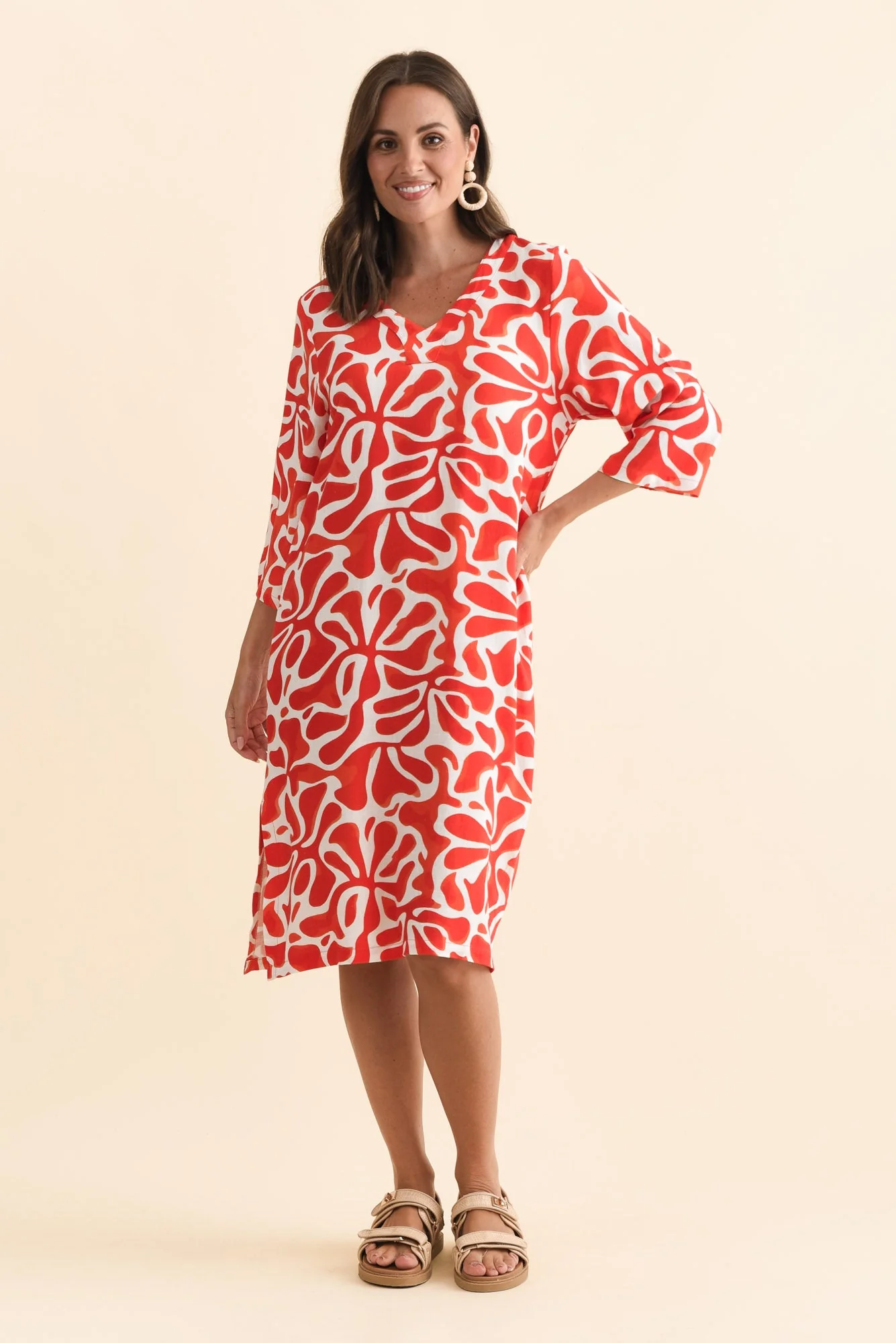 Celine Red Splash Linen Cotton Dress - Image 2