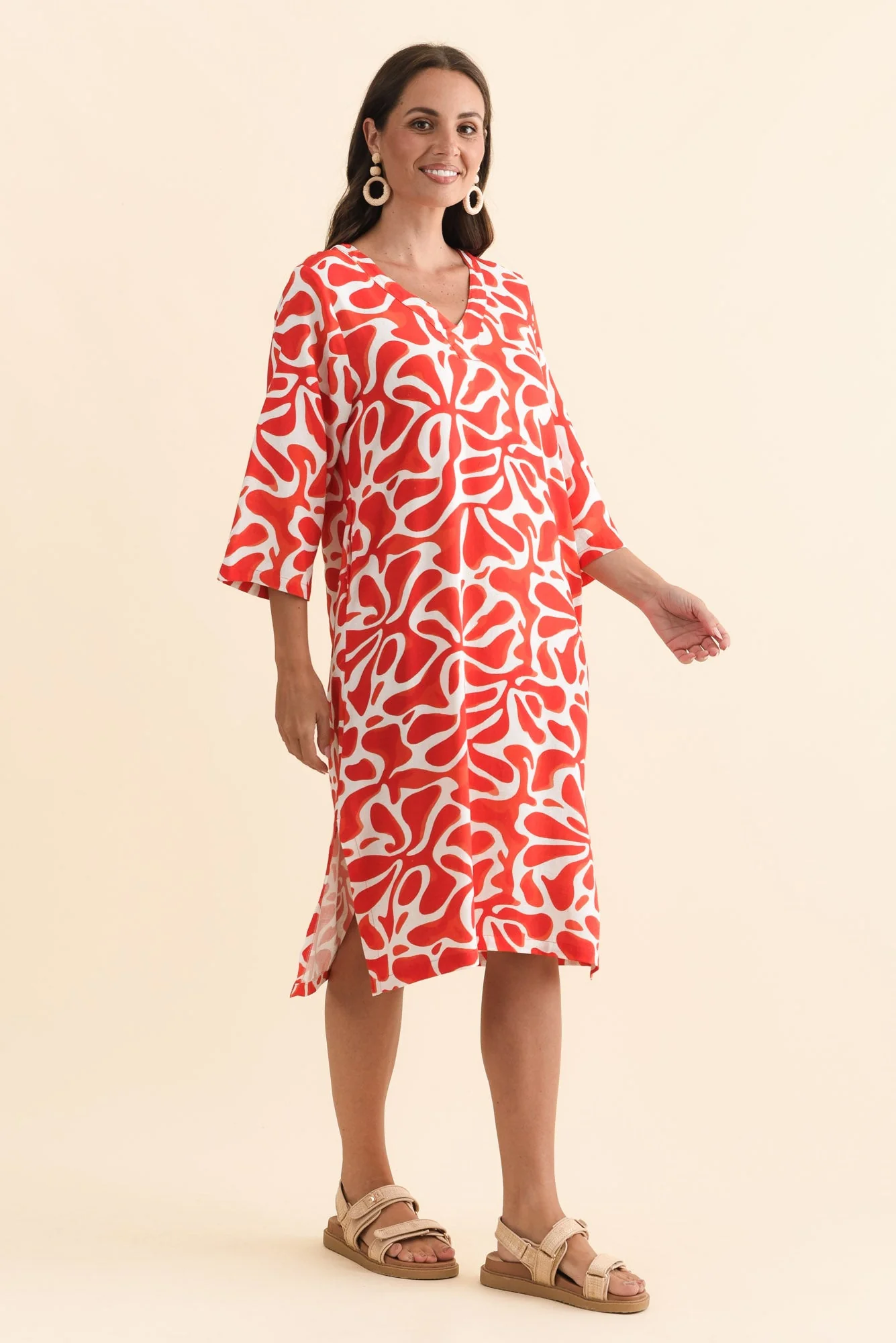 Celine Red Splash Linen Cotton Dress - Image 3