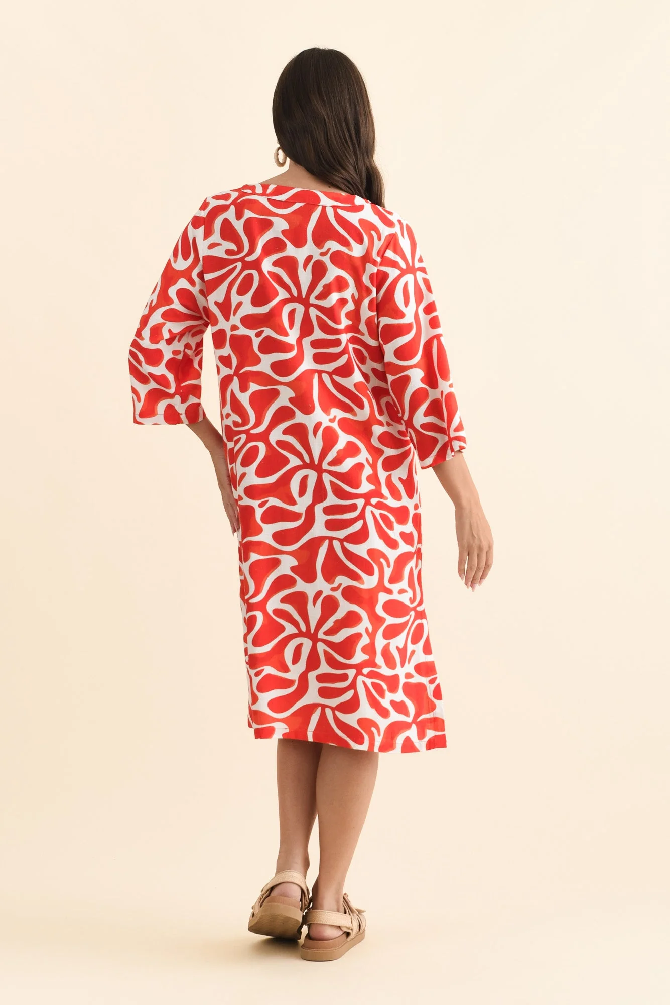 Celine Red Splash Linen Cotton Dress - Image 4