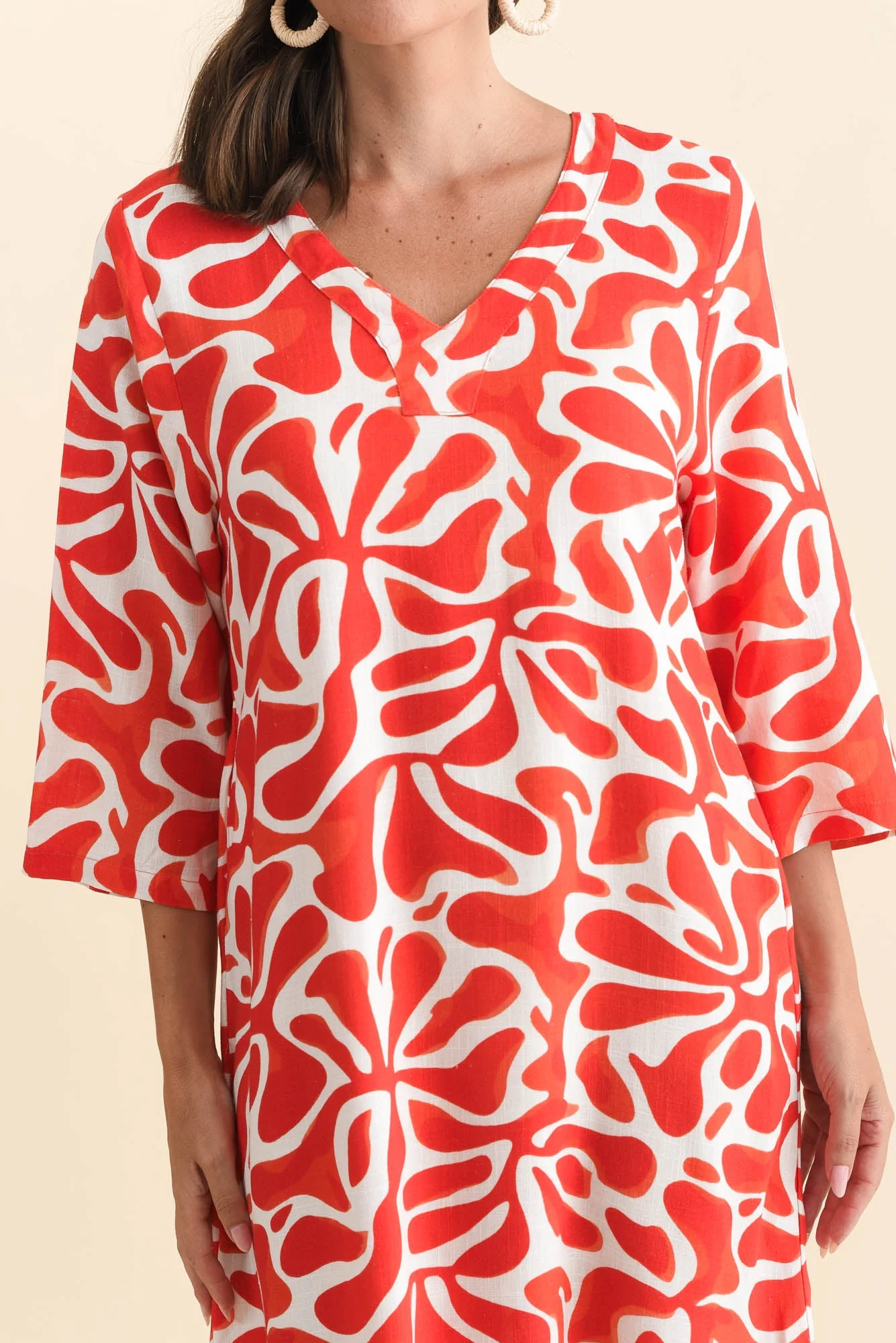 Celine Red Splash Linen Cotton Dress - Image 5