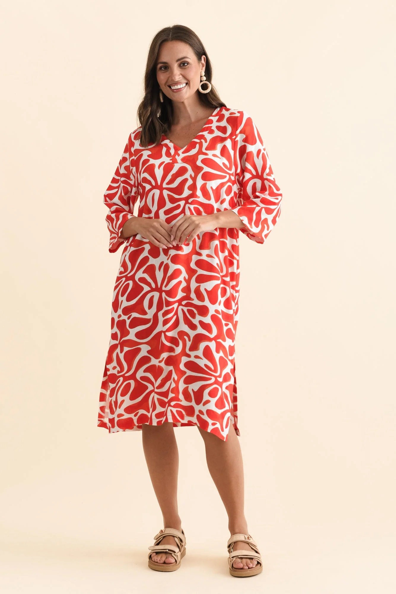 Celine Red Splash Linen Cotton Dress - Image 6