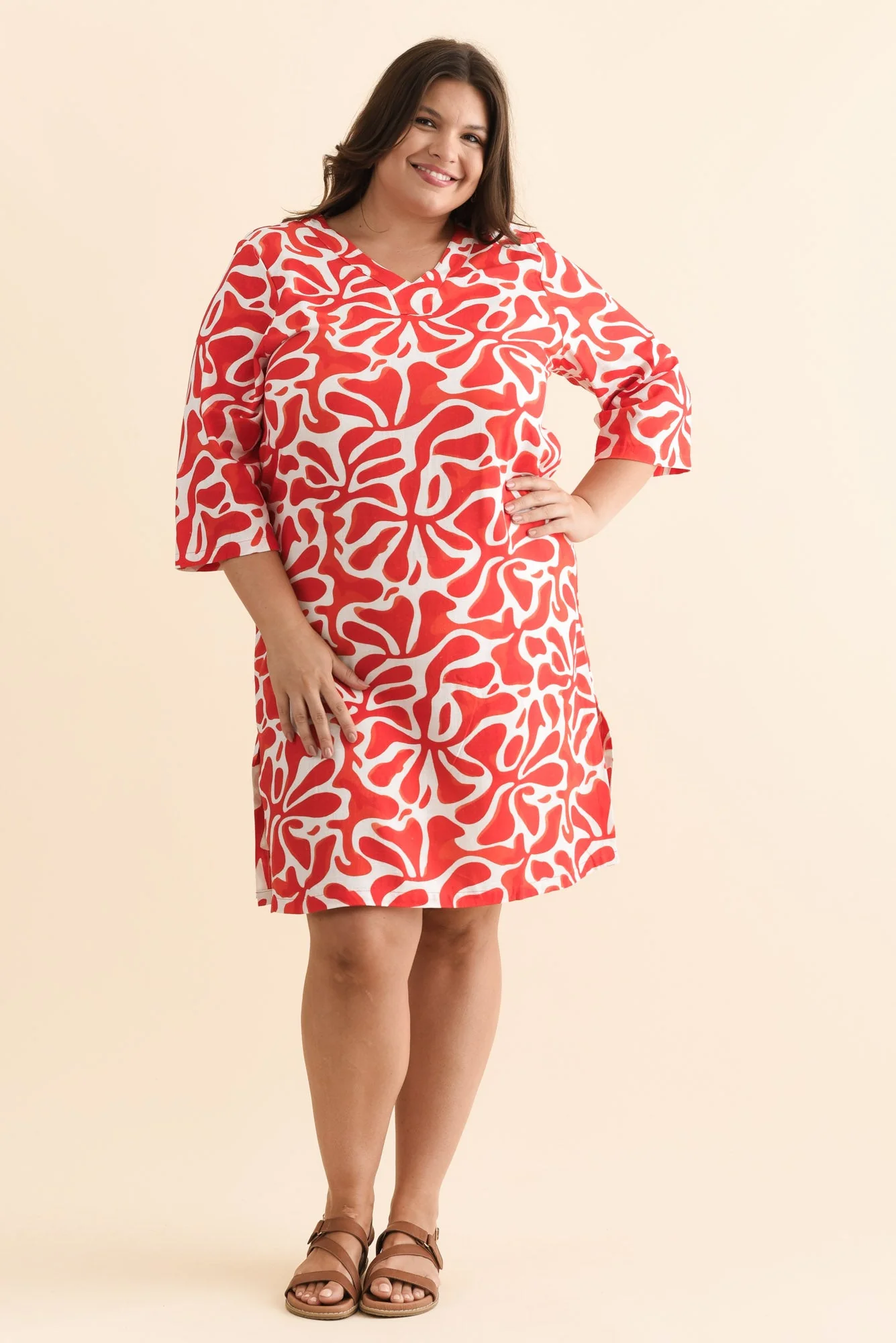 Celine Red Splash Linen Cotton Dress - Image 7