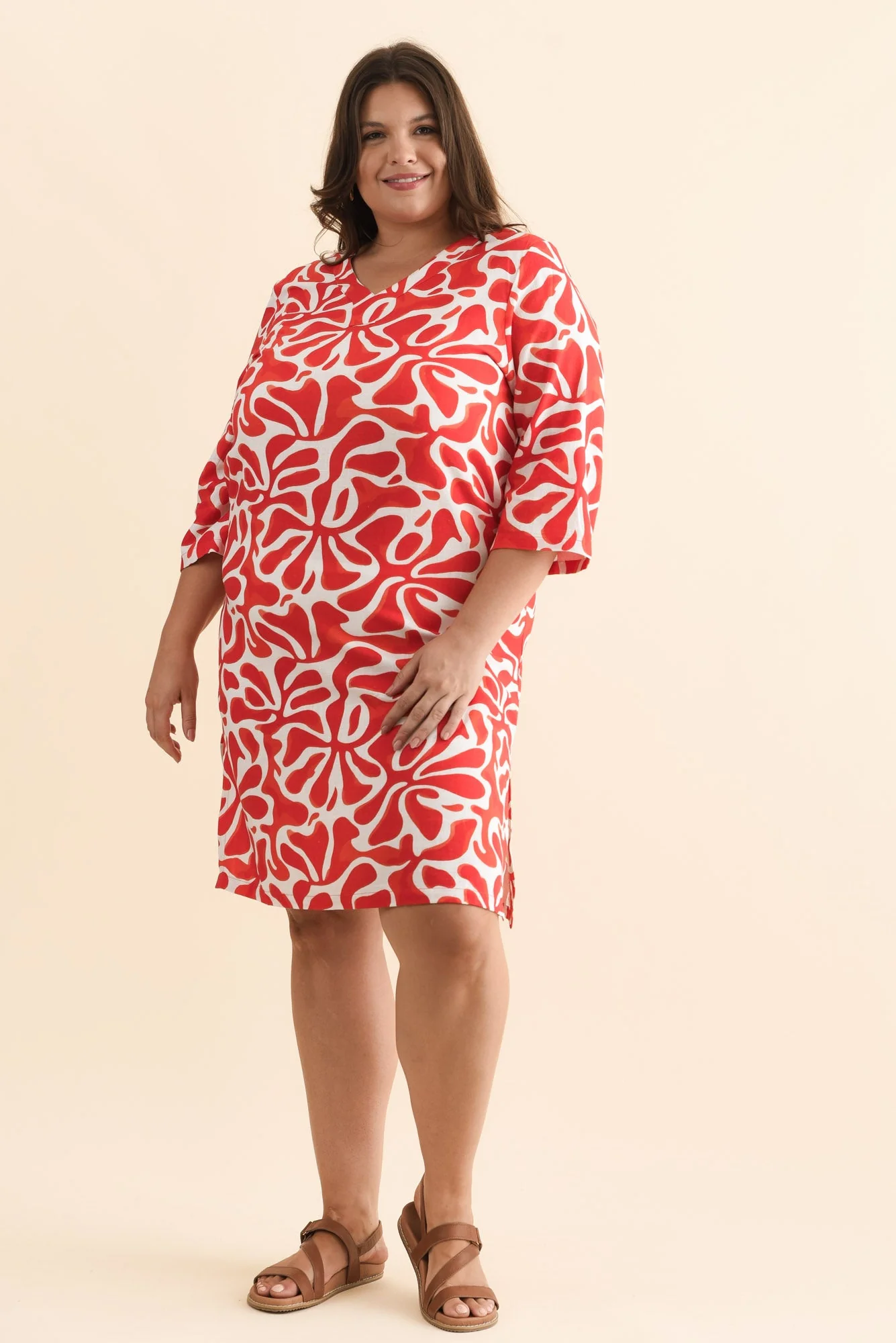 Celine Red Splash Linen Cotton Dress - Image 8