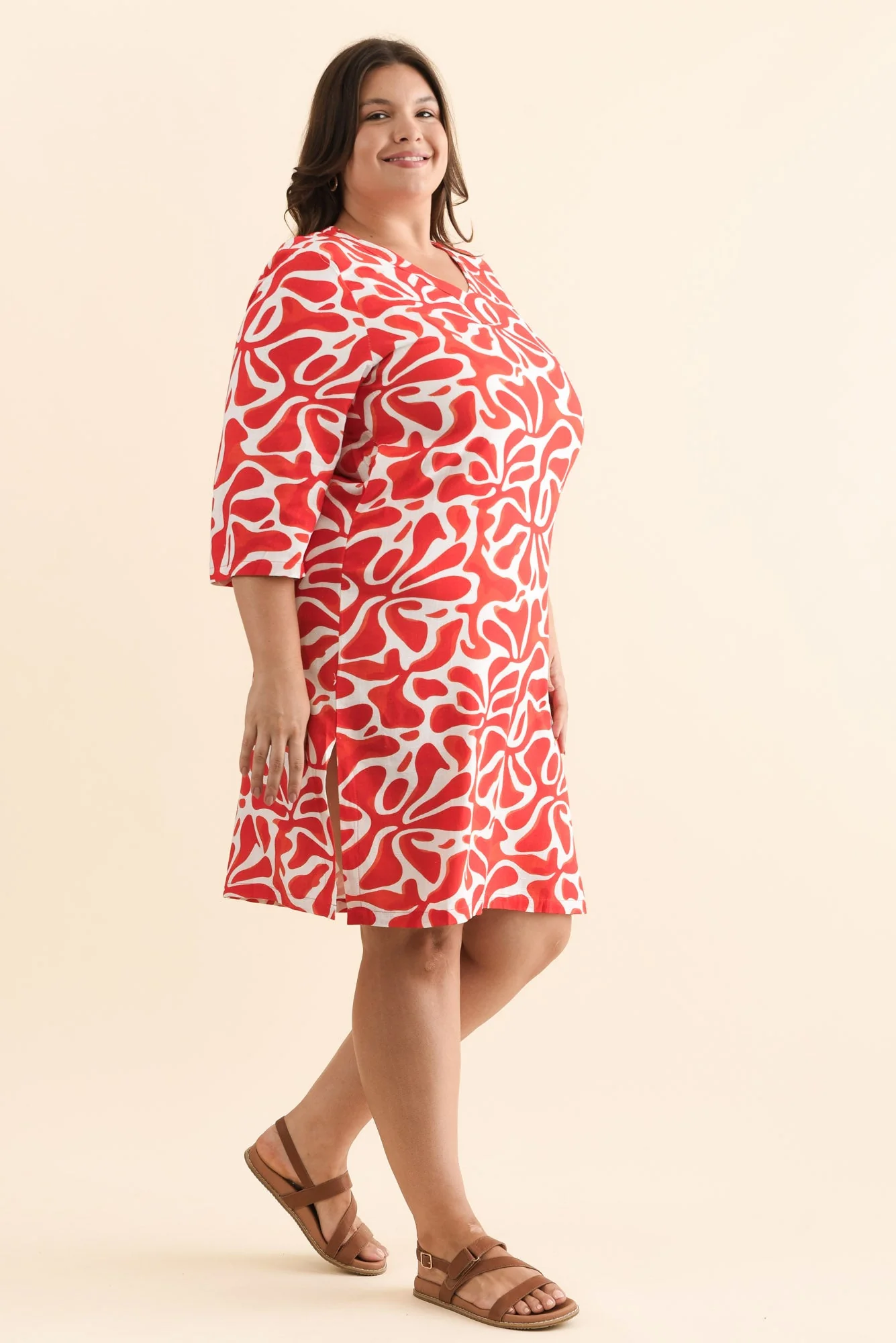 Celine Red Splash Linen Cotton Dress - Image 9