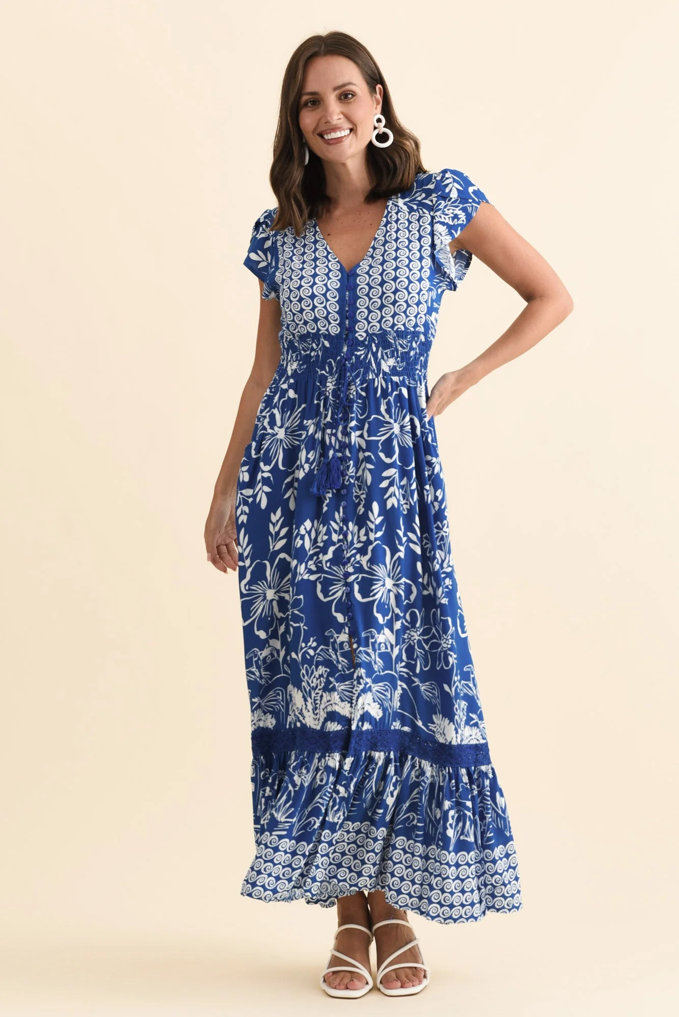 Chappelle Blue Floral Button Dress - Image 6