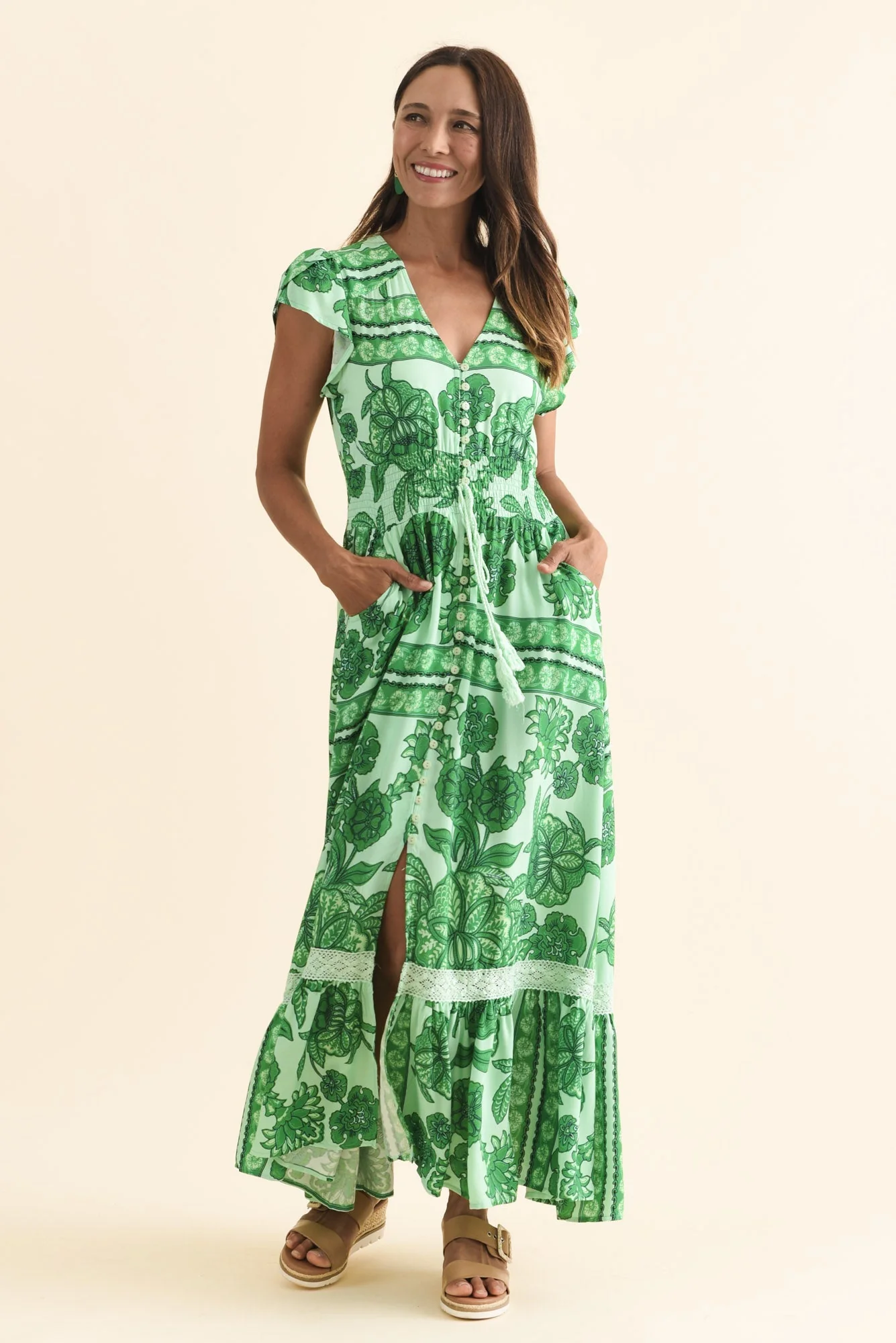 Chappelle Green Garden Button Dress - Image 6