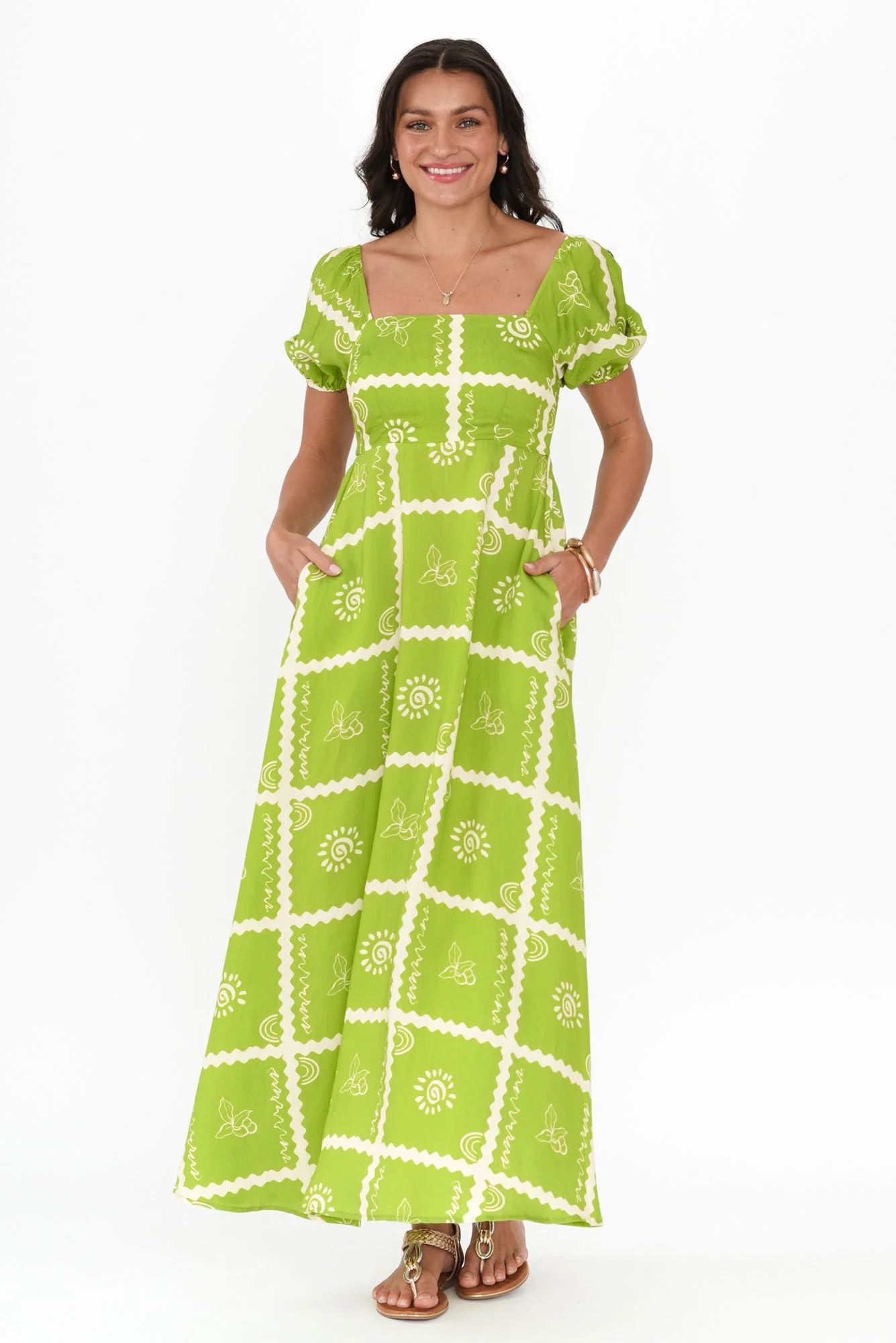 Charlotte Green Tile Maxi Dress - Image 2