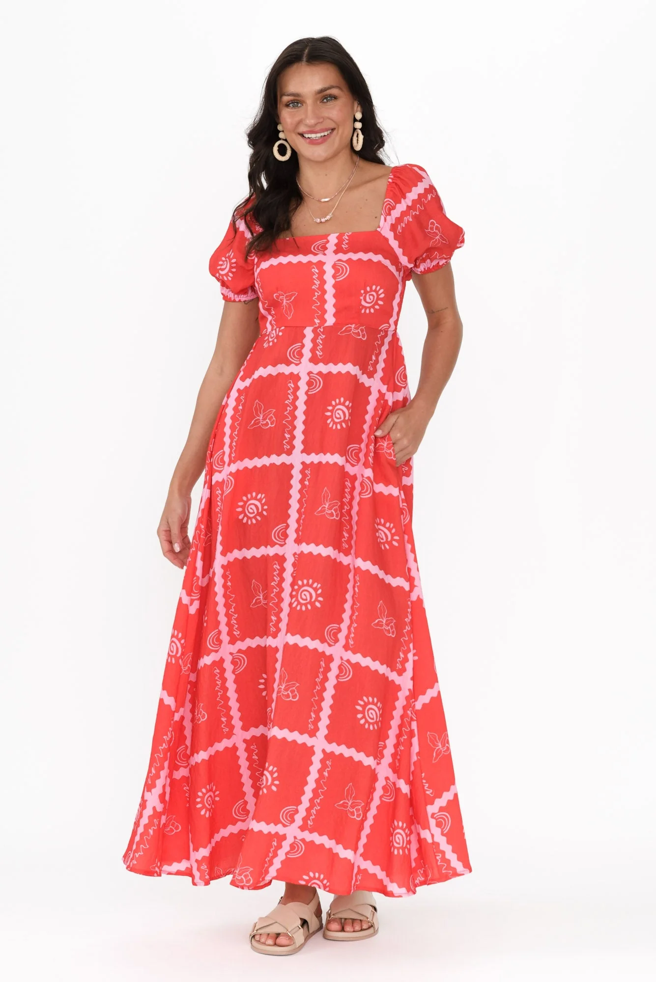 Charlotte Red Tile Maxi Dress - Image 2