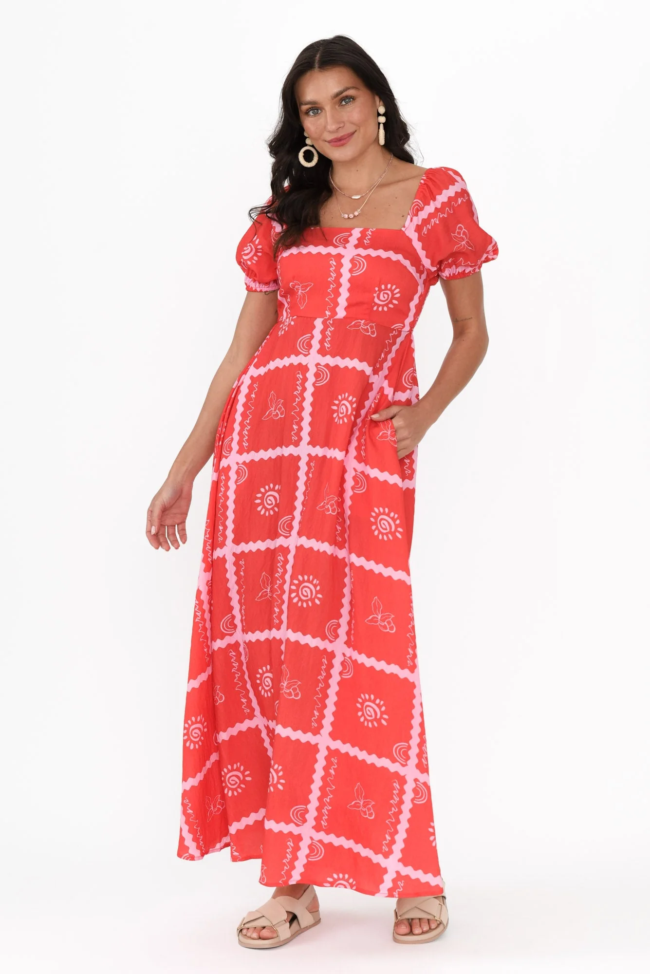 Charlotte Red Tile Maxi Dress - Image 6