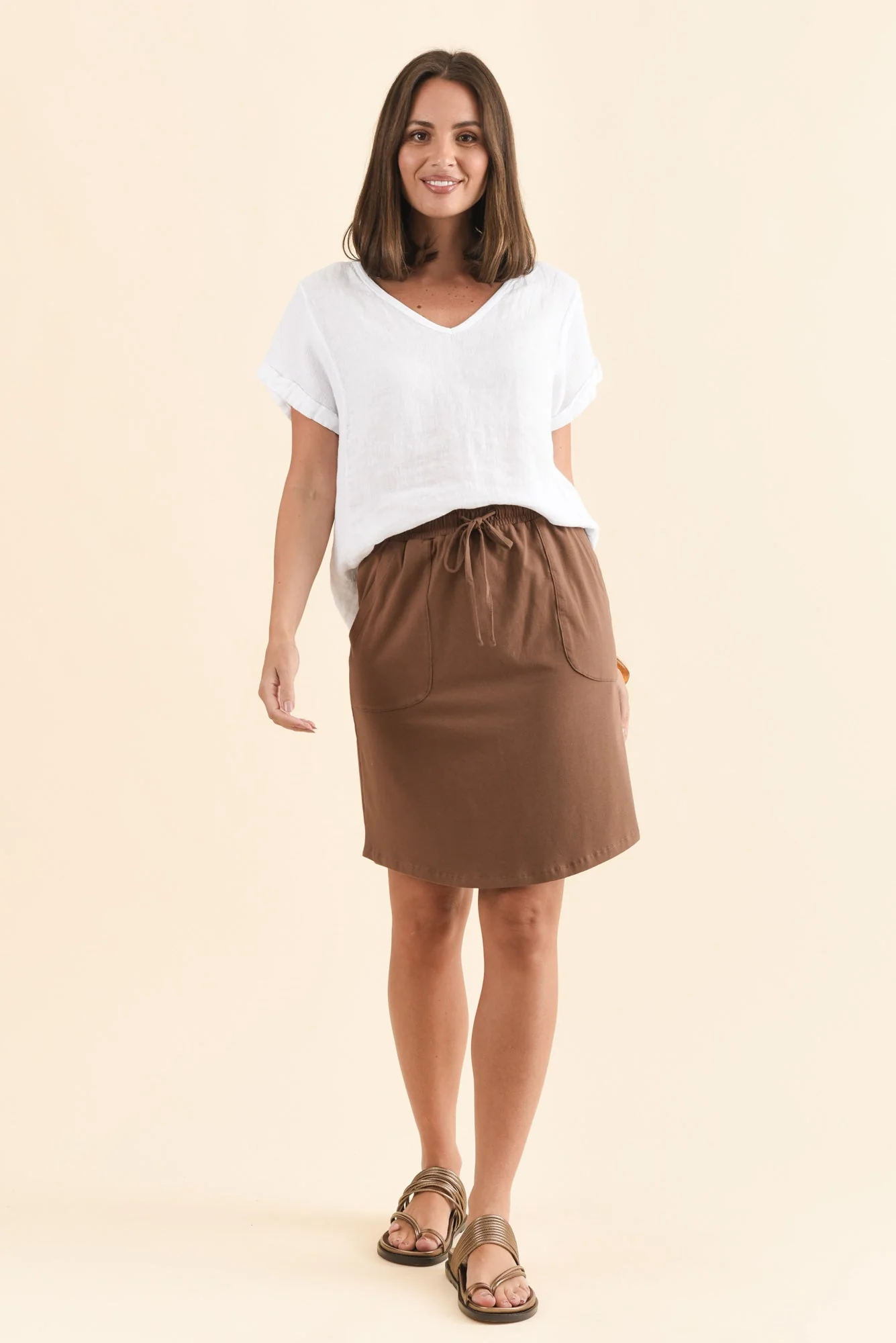 Chocolate Cotton Drawstring Skirt - Image 6
