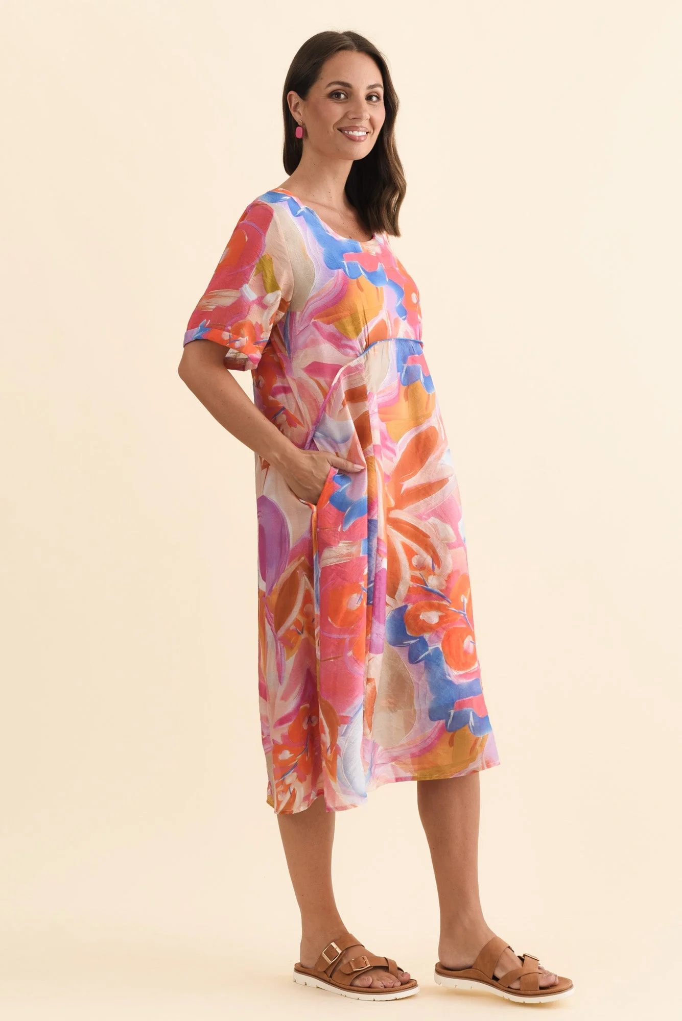 Christie Orange Floral Pocket Dress - Image 3