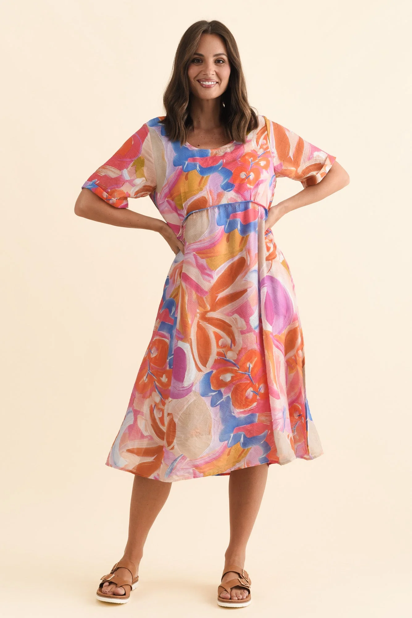 Christie Orange Floral Pocket Dress - Image 6