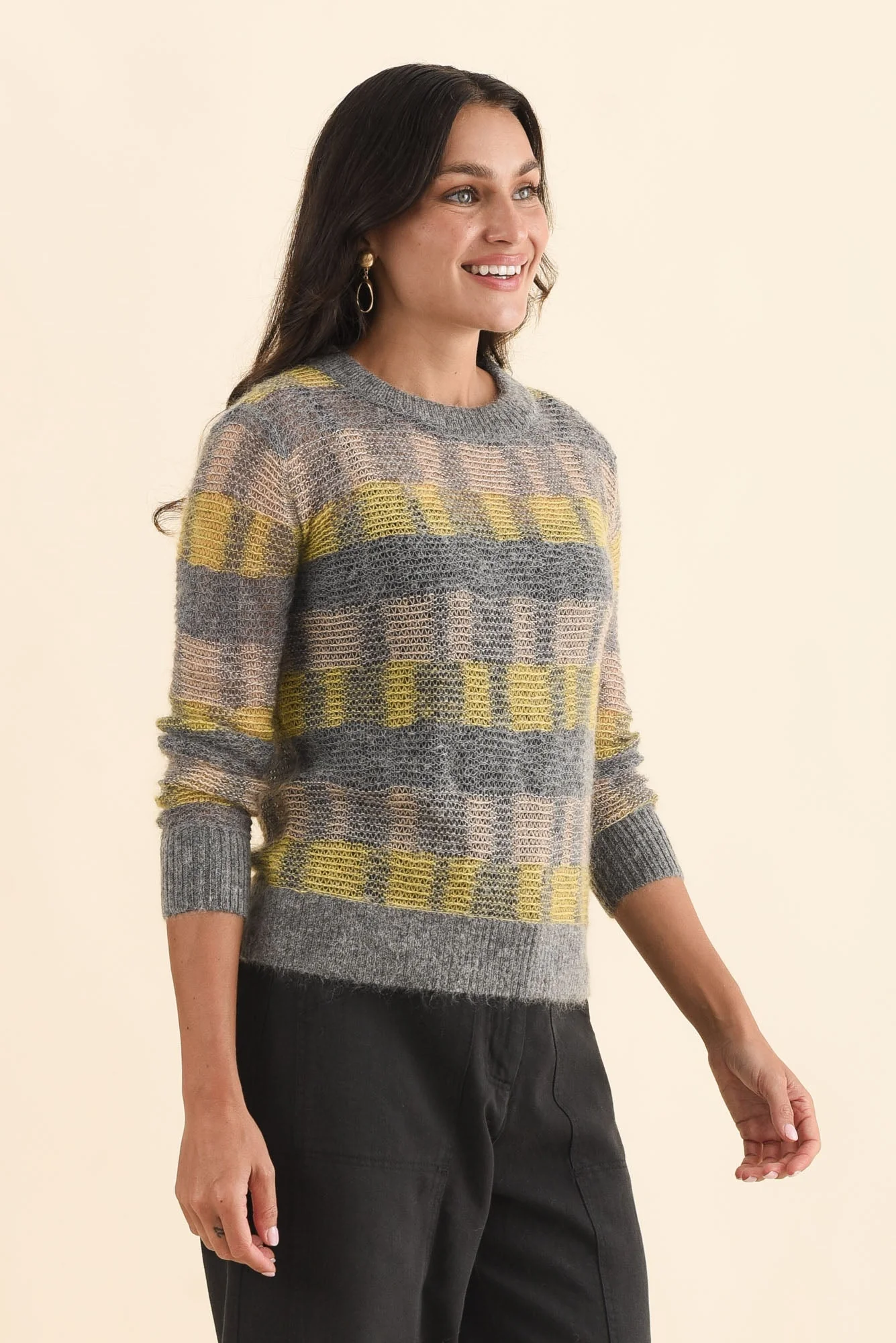 Ciara Camel Stripe Mohair Wool Knit Sweater - Image 3