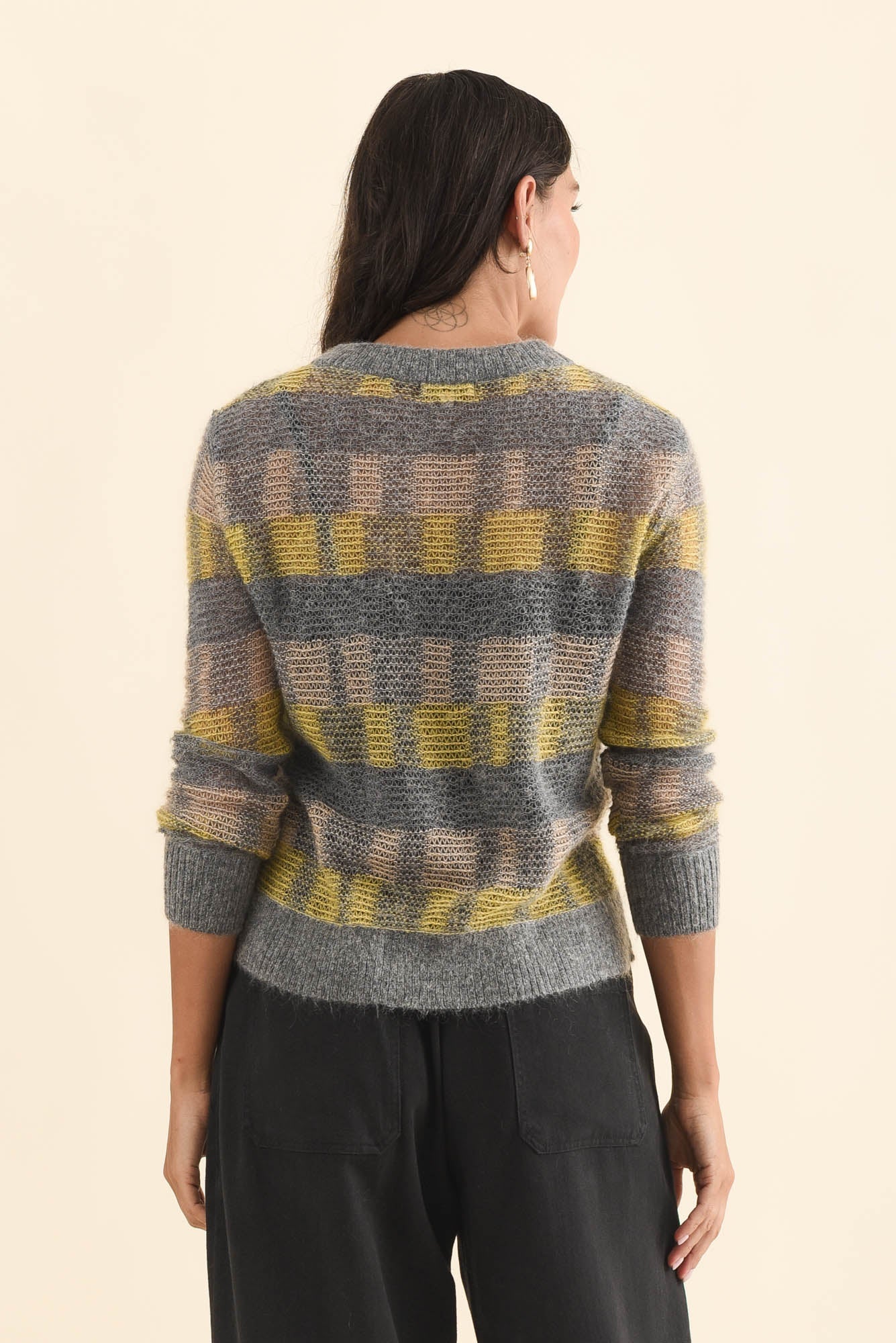 Ciara Camel Stripe Mohair Wool Knit Sweater - Image 4