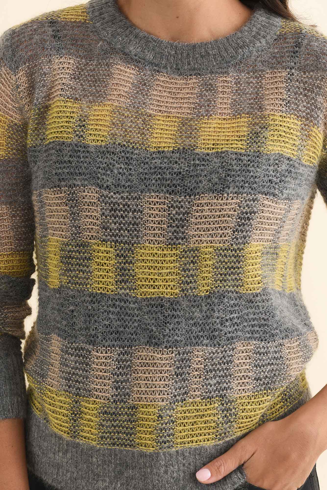 Ciara Camel Stripe Mohair Wool Knit Sweater - Image 5