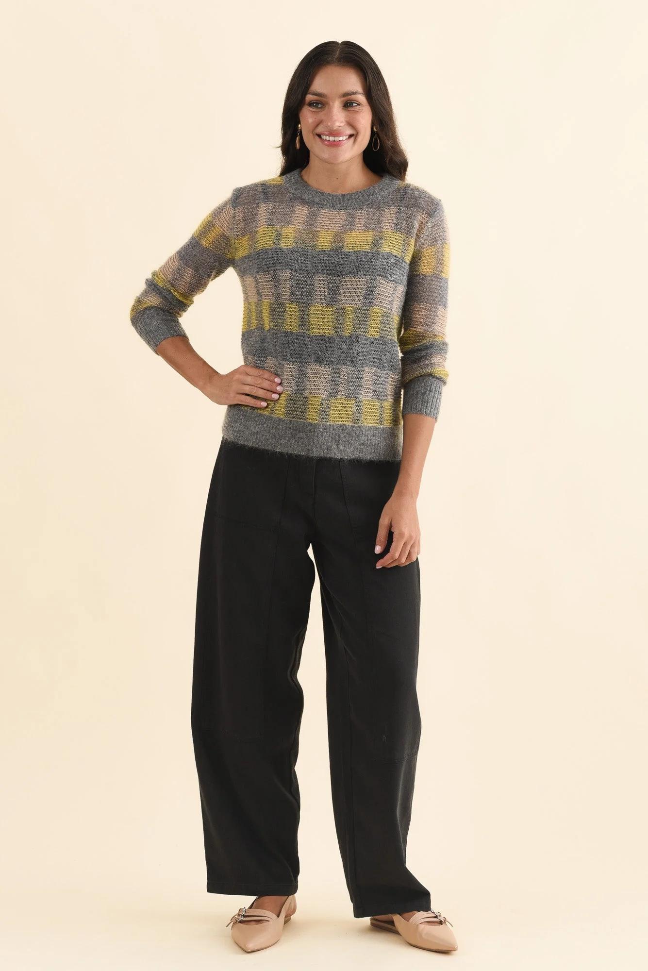 Ciara Camel Stripe Mohair Wool Knit Sweater - Image 6