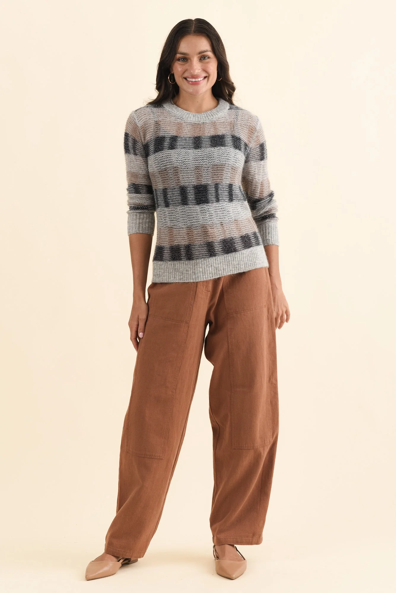 Ciara Grey Stripe Mohair Wool Knit Sweater - Image 2