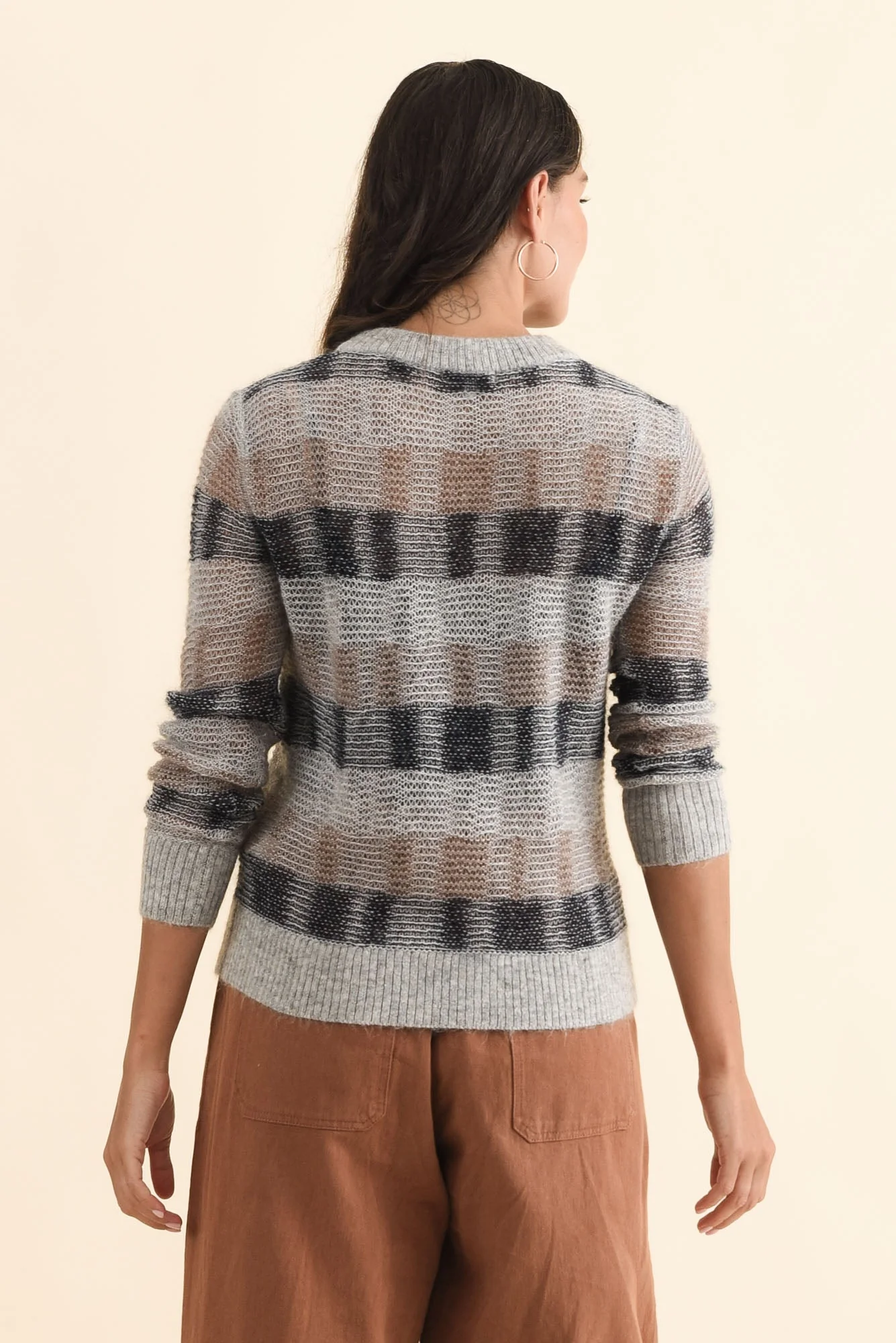 Ciara Grey Stripe Mohair Wool Knit Sweater - Image 4