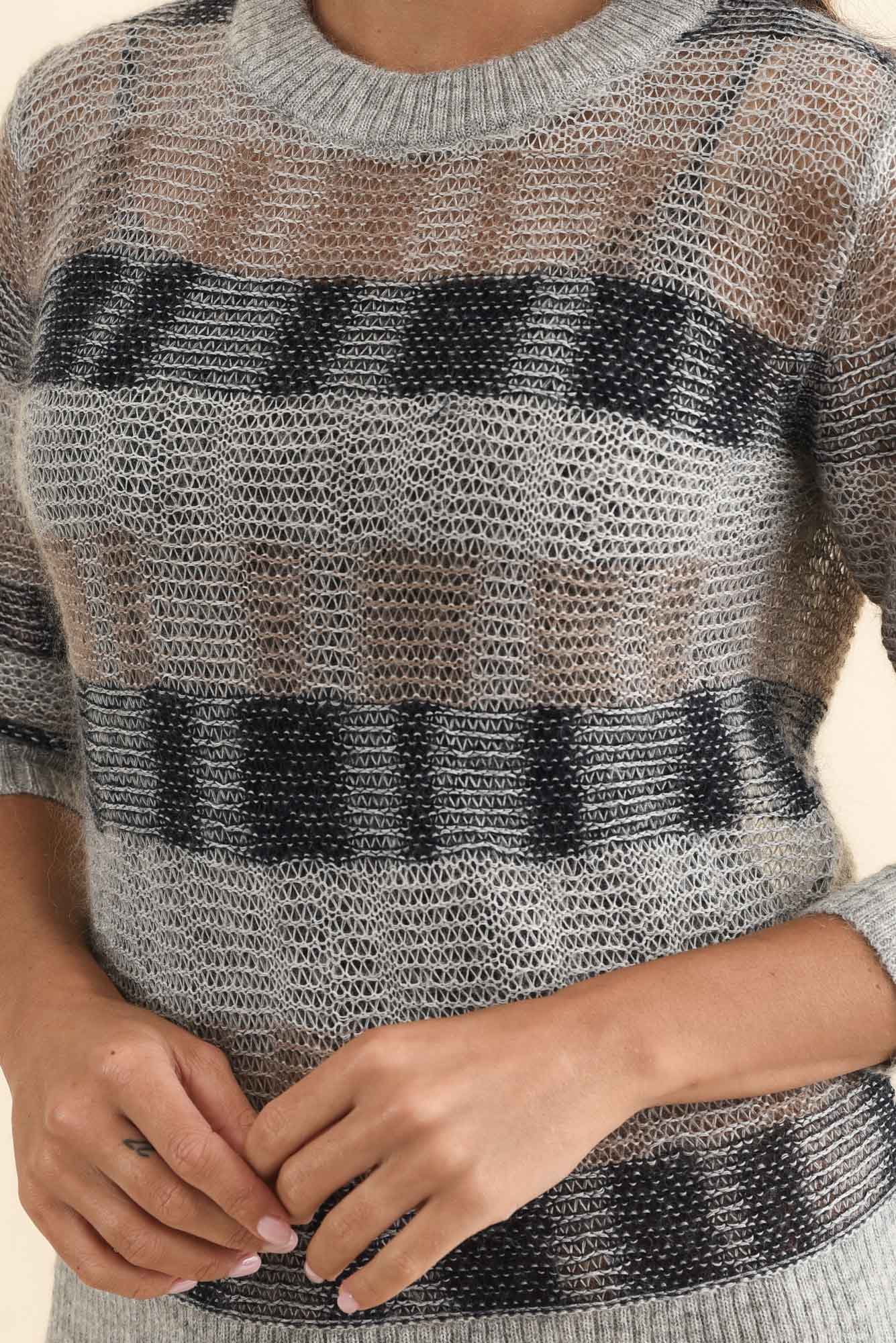Ciara Grey Stripe Mohair Wool Knit Sweater - Image 5