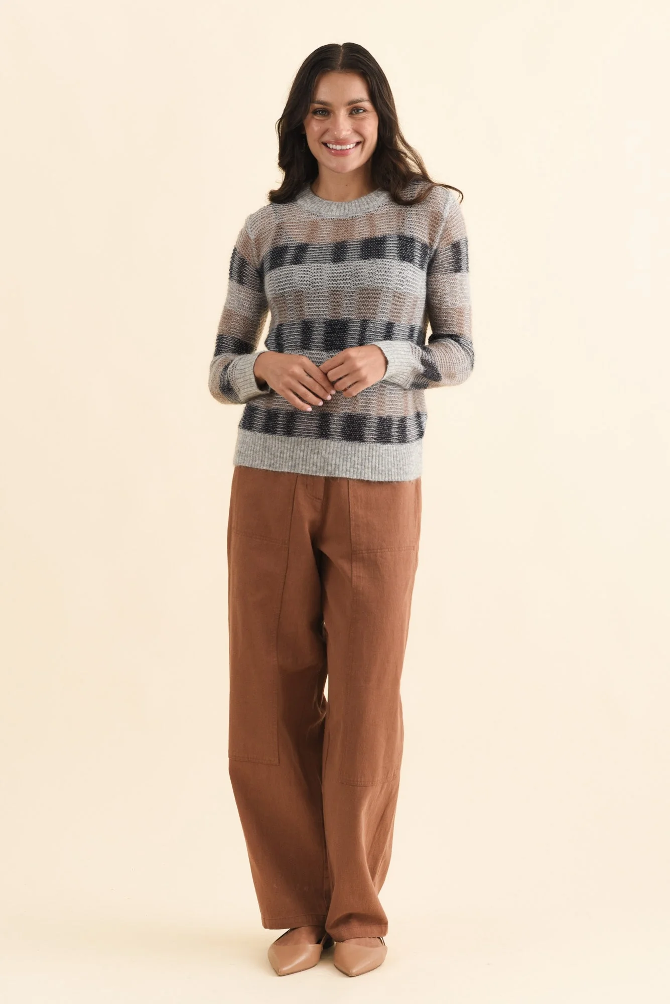 Ciara Grey Stripe Mohair Wool Knit Sweater - Image 6
