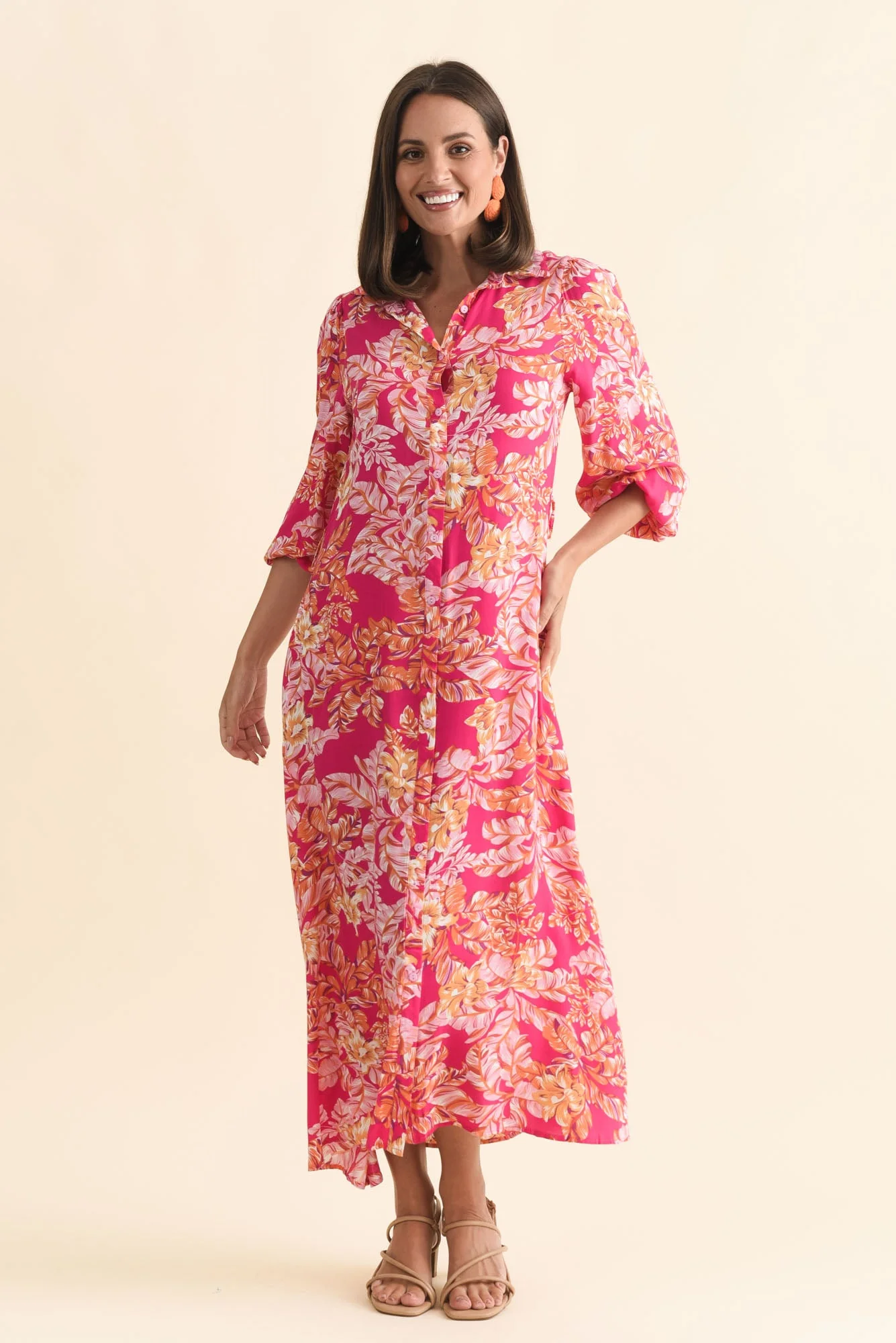 Ciera Pink Floral Shirt Dress - Image 3